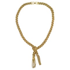Christian Dior GROSSE 1960s Vintage Braided Tassel Y Drop Pendant Gold Necklace