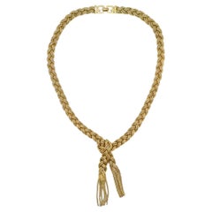 Christian Dior GROSSE 1960s Vintage Braided Tassel Y Drop Pendant Gold Necklace