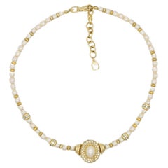 Christian Dior GROSSE 1960s White Oval Crystals Pendant Beaded Pearls Necklace
