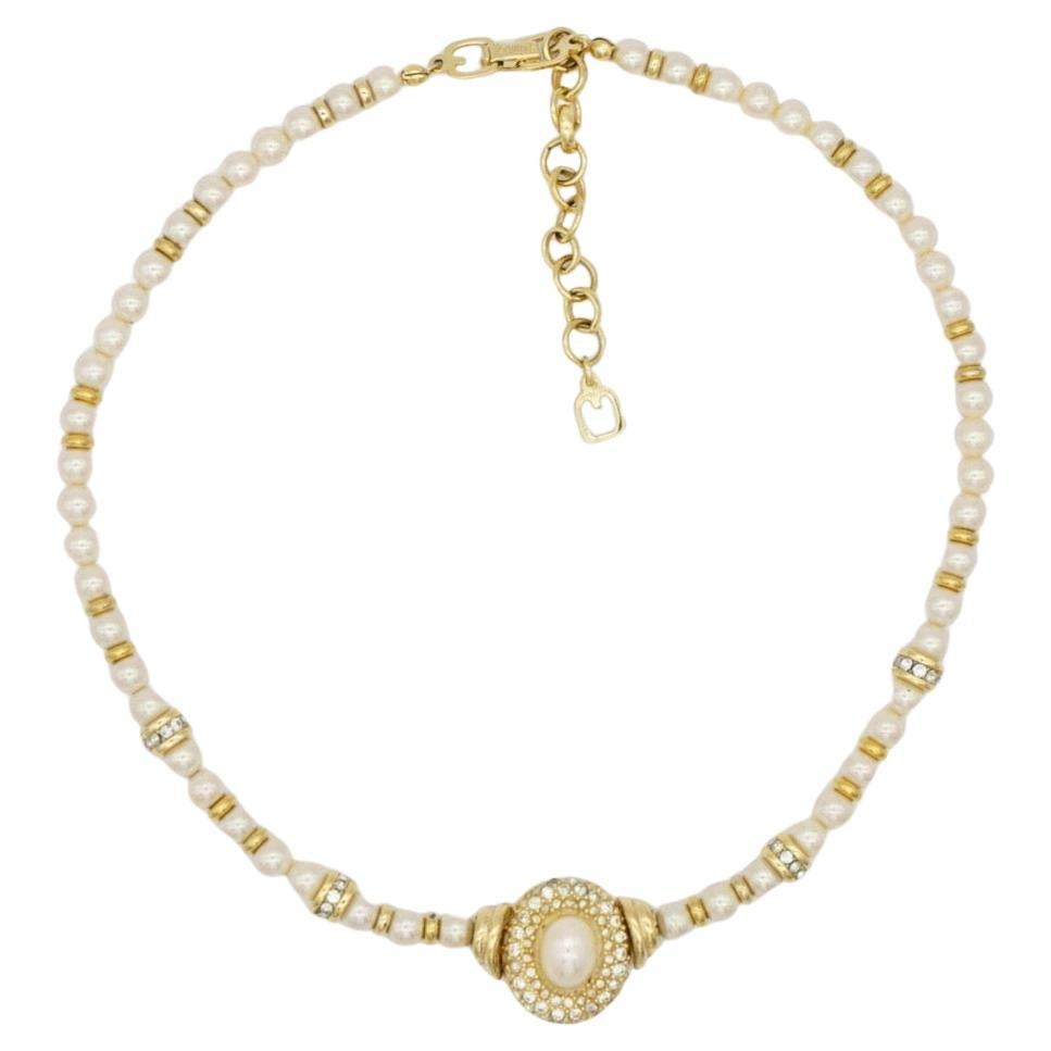 Christian Dior GROSSE 1960 Collana ovale bianca con cristalli e perle di perline