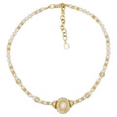 Christian Dior GROSSE 1960 Collana ovale bianca con cristalli e perle di perline