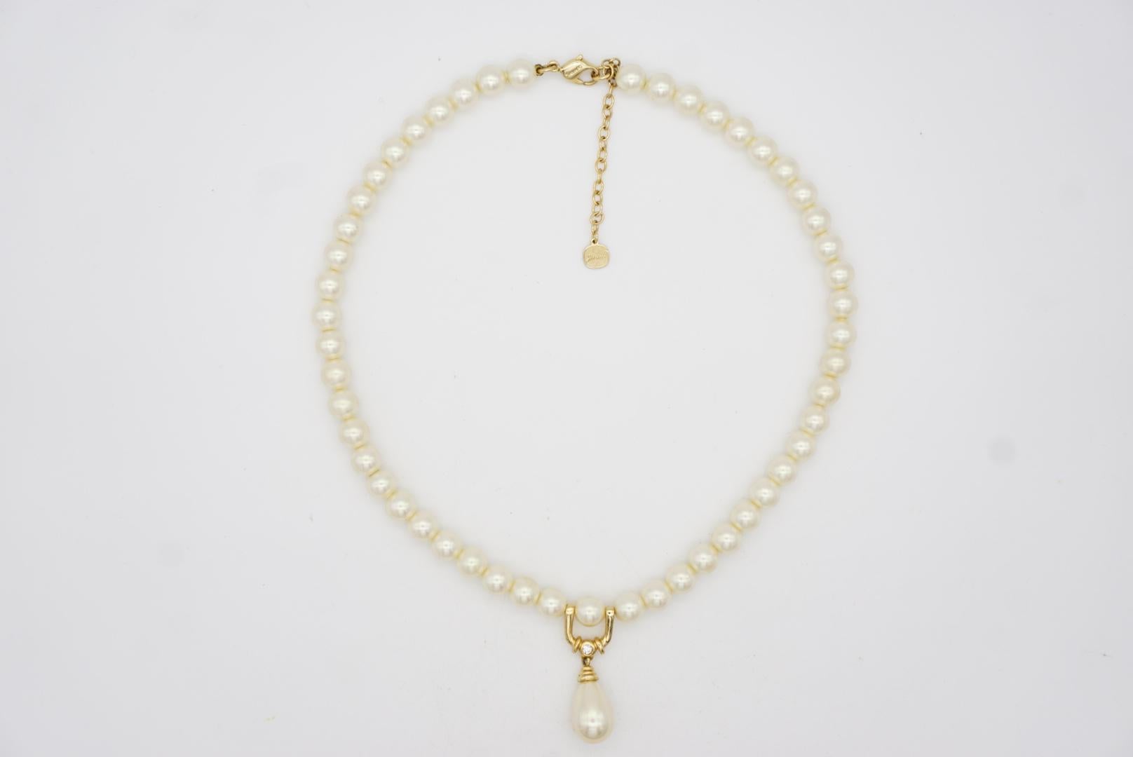 Christian Dior GROSSE 1960s White Pearls Water Drop Pendant Crystals Necklace For Sale 4