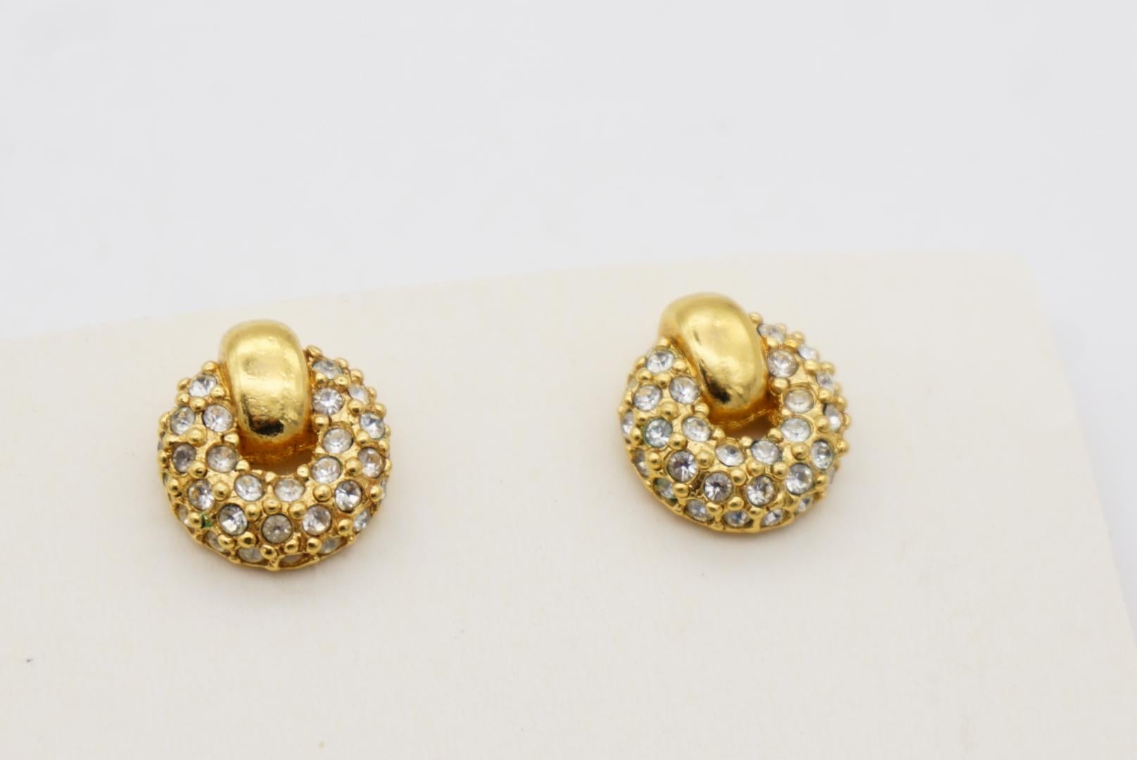 Christian Dior GROSSE 1960s Whole Crystals Circle Knot Openwork Gold Earrings 5
