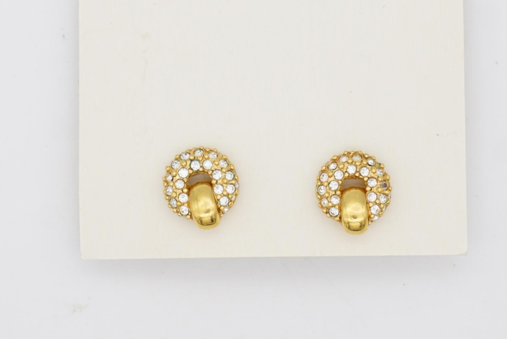 Christian Dior GROSSE 1960s Whole Crystals Circle Knot Openwork Gold Earrings 3