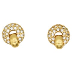 Christian Dior GROSSE 1960s Whole Crystals Circle Knot Openwork Gold Earrings