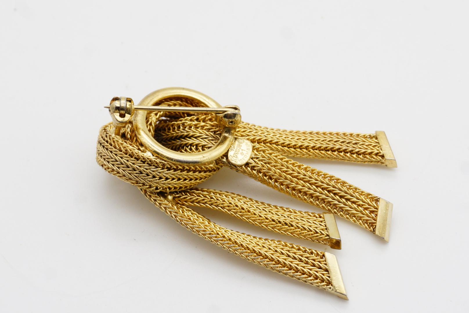 Christian Dior GROSSE 1961, broche en maille avec nœud double rayé et pampilles en vente 6