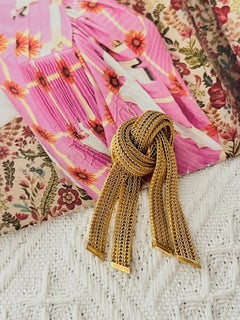 Christian Dior GROSSE 1961 Double Striped Bow Tie Mesh Rope Tassel Drop Brooch