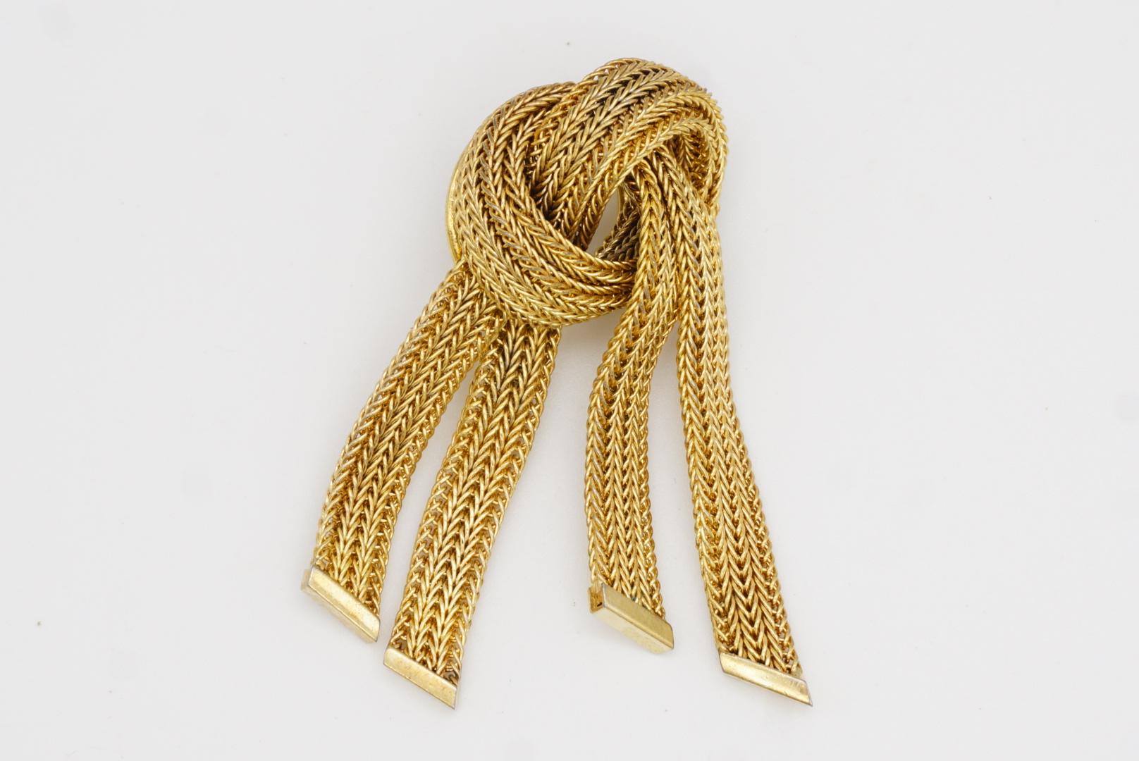 Christian Dior GROSSE 1961, broche en maille avec nœud double rayé et pampilles en vente 3