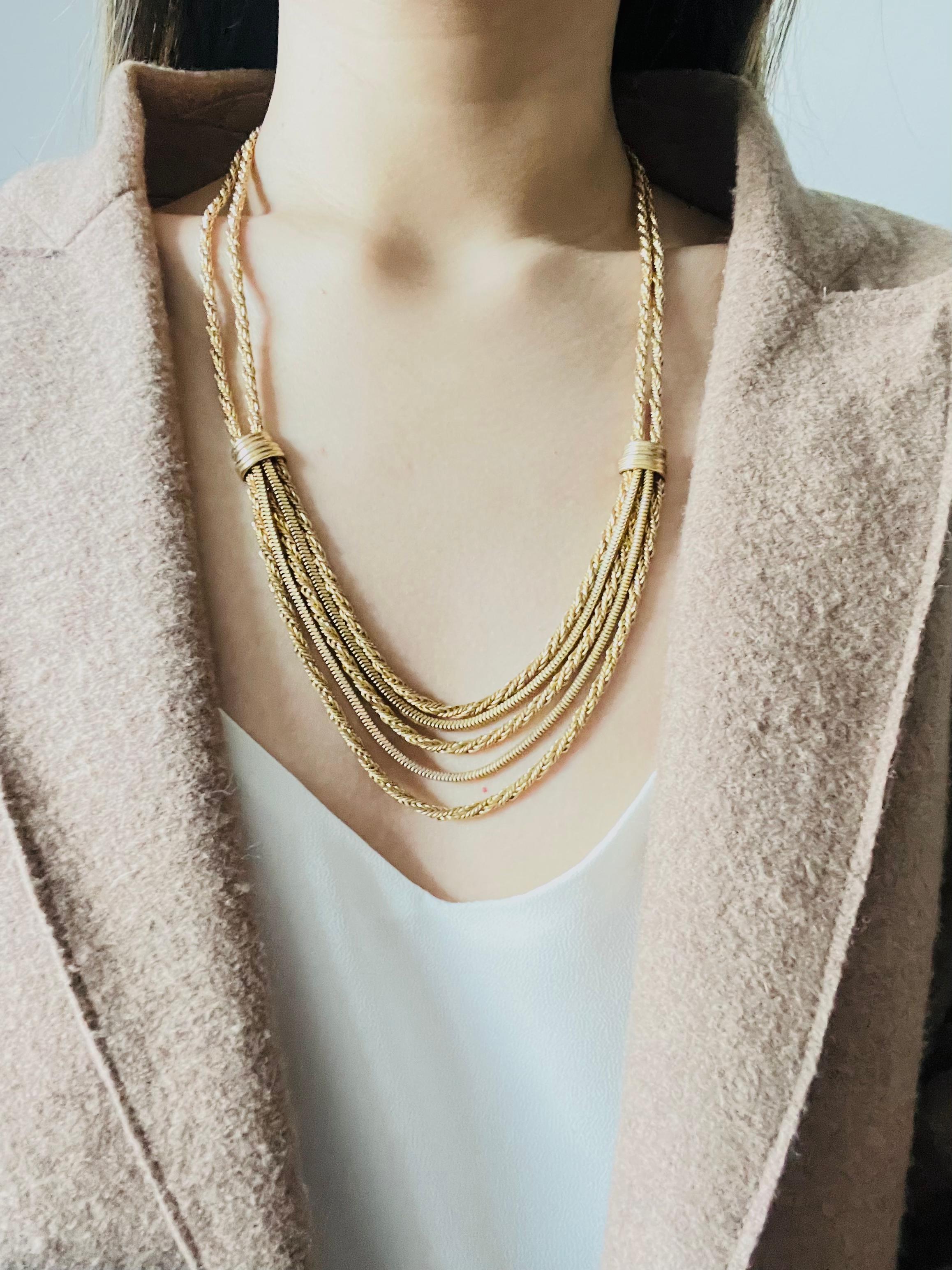 Christian Dior GROSSE 1961 Five 5 Strand Double Layer Tassel Rope Long Necklace 2