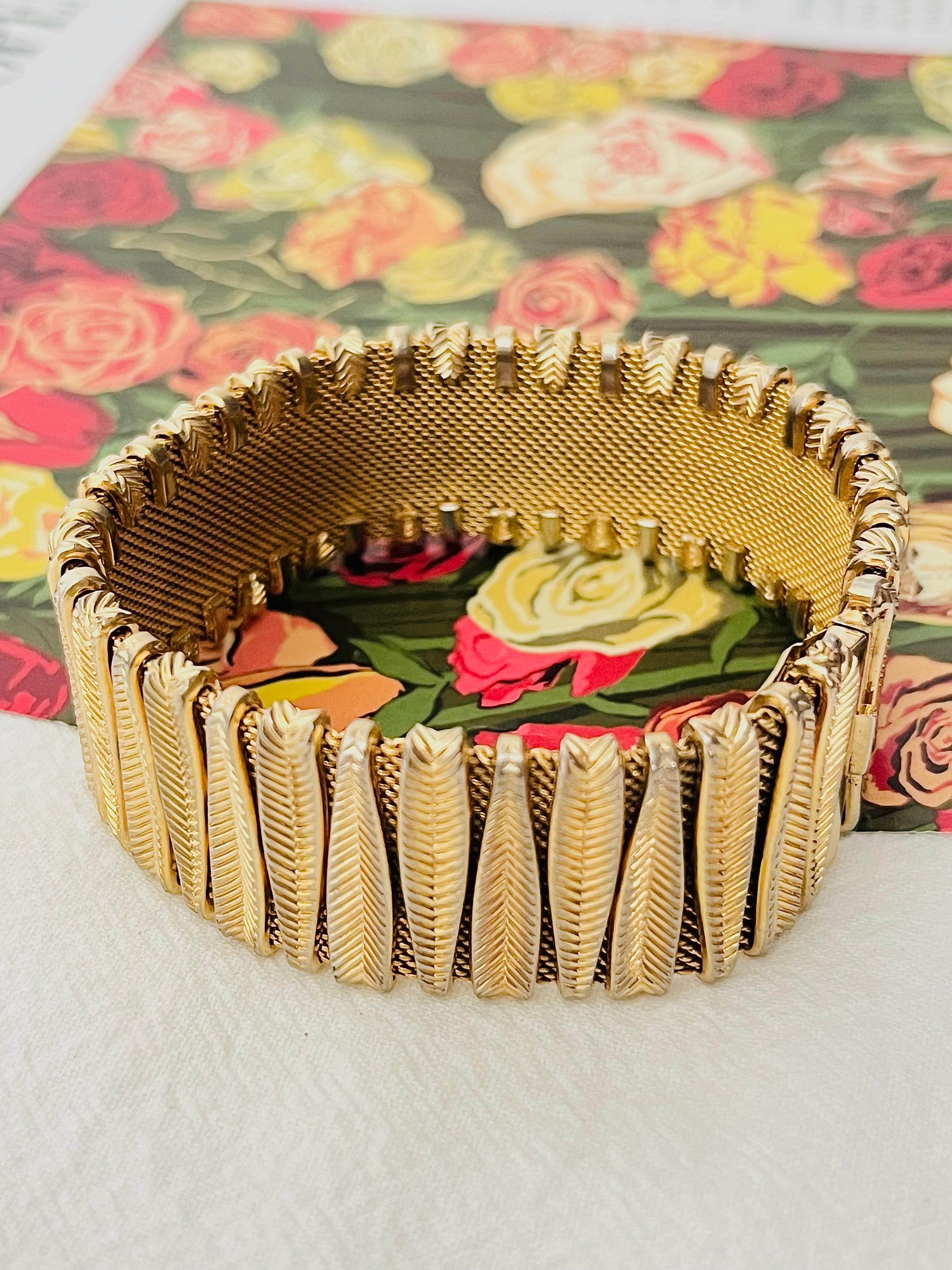 Art Deco Christian Dior GROSSE 1961 Long Leaf Interlaced Mesh Woven Chunky Gold Bracelet