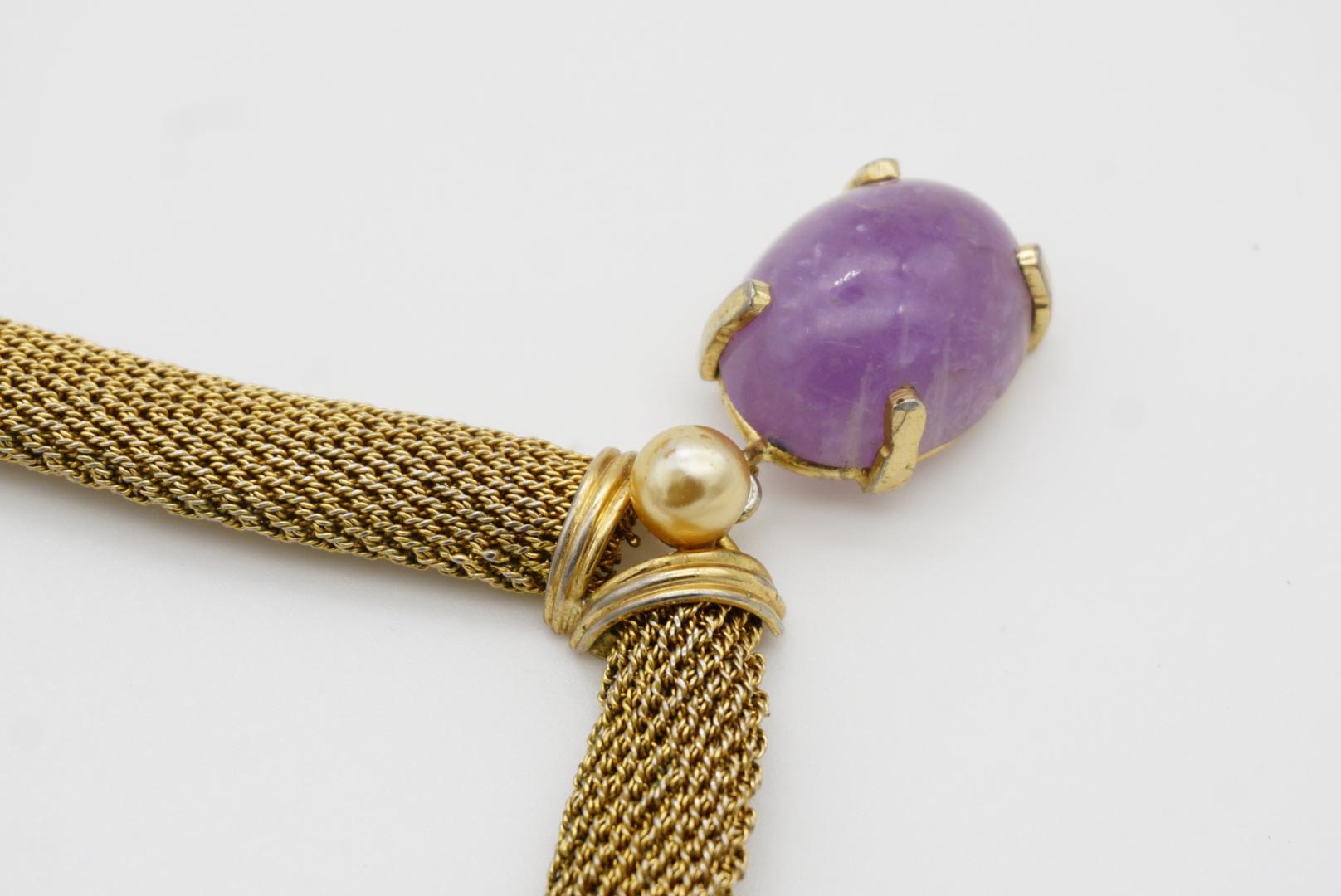 Christian Dior GROSSE 1961 Vintage Amethyst Oval Pearl Pendant Mesh Necklace For Sale 5