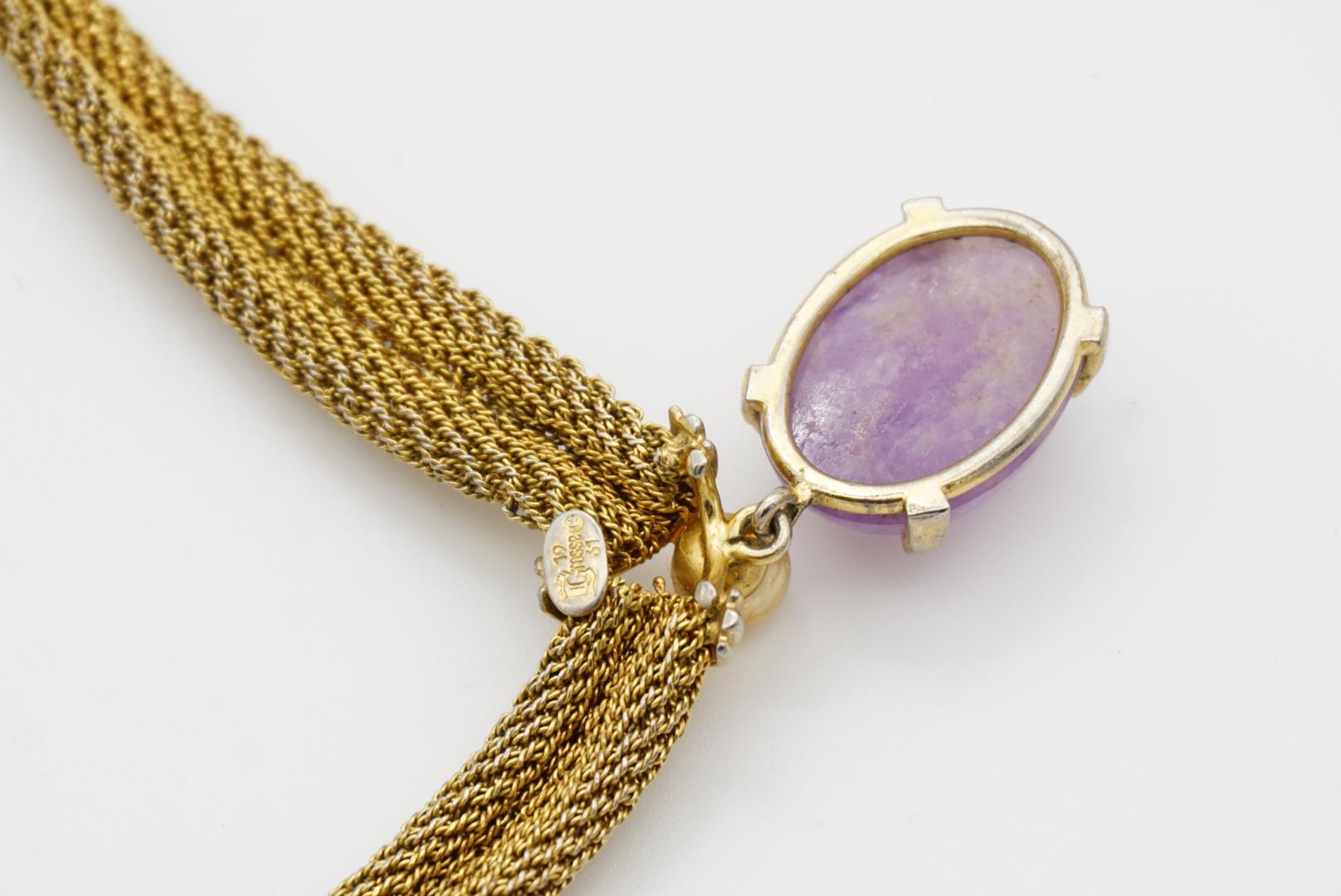 Christian Dior GROSSE 1961 Vintage Amethyst Oval Pearl Pendant Mesh Necklace For Sale 6