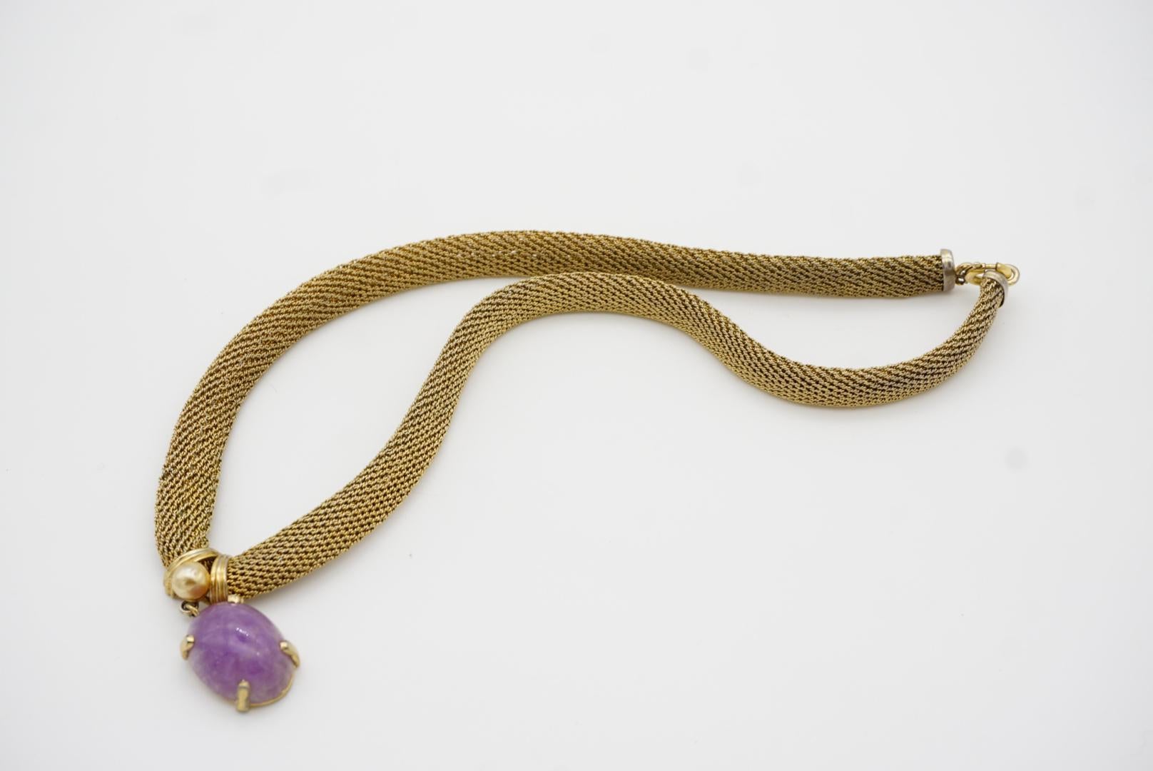 Christian Dior GROSSE 1961 Vintage Amethyst Oval Pearl Pendant Mesh Necklace For Sale 8