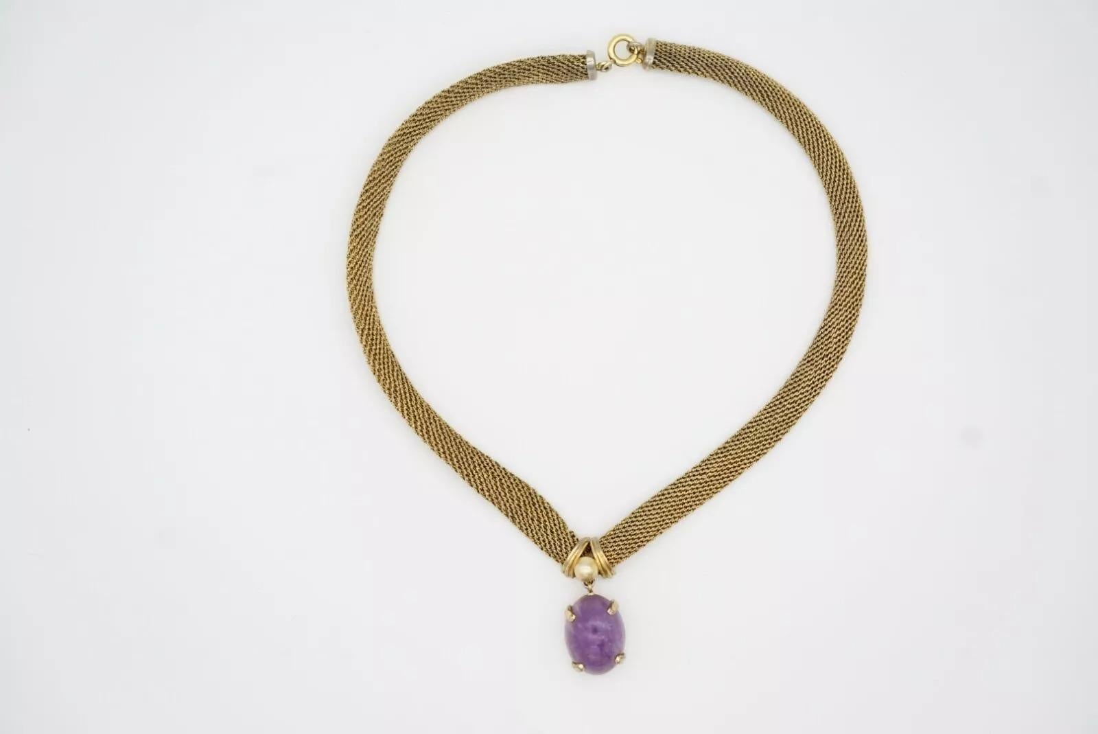 Christian Dior GROSSE 1961 Vintage Amethyst Oval Pearl Pendant Mesh Necklace For Sale 9