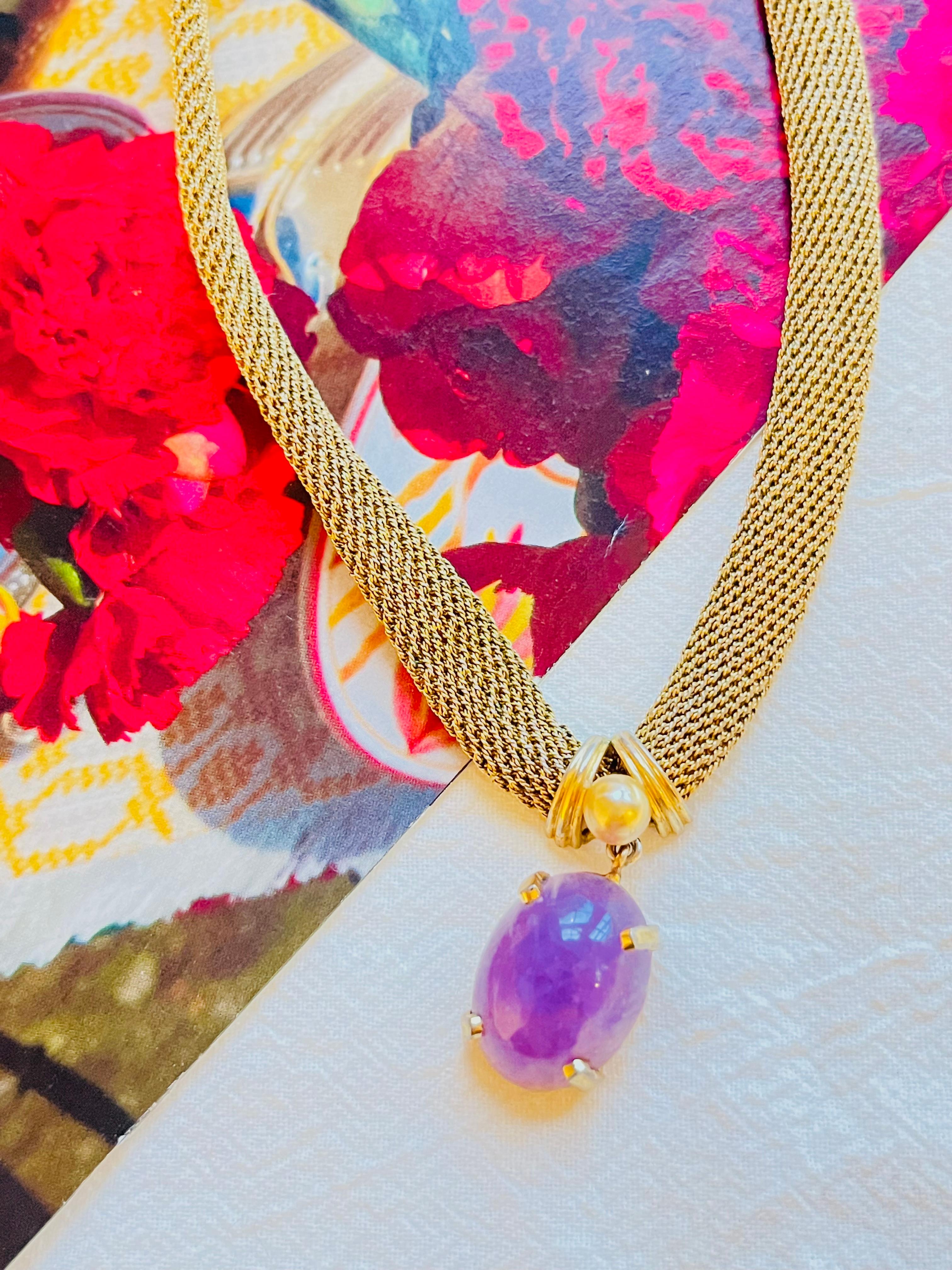 Christian Dior GROSSE 1961 Vintage Amethyst Oval Pearl Pendant Mesh Necklace In Good Condition For Sale In Wokingham, England