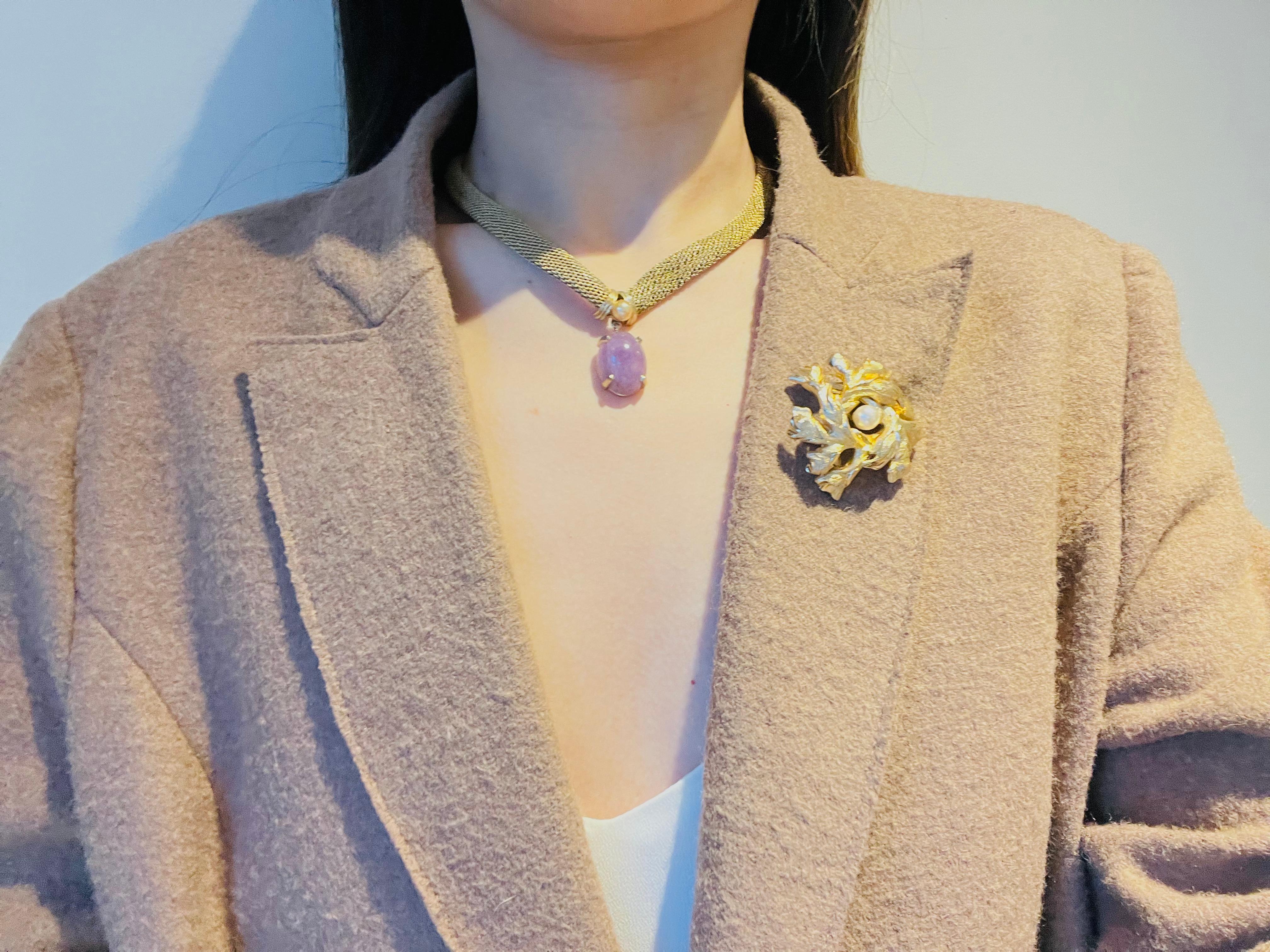 Christian Dior GROSSE 1961 Vintage Amethyst Oval Pearl Pendant Mesh Necklace For Sale 1