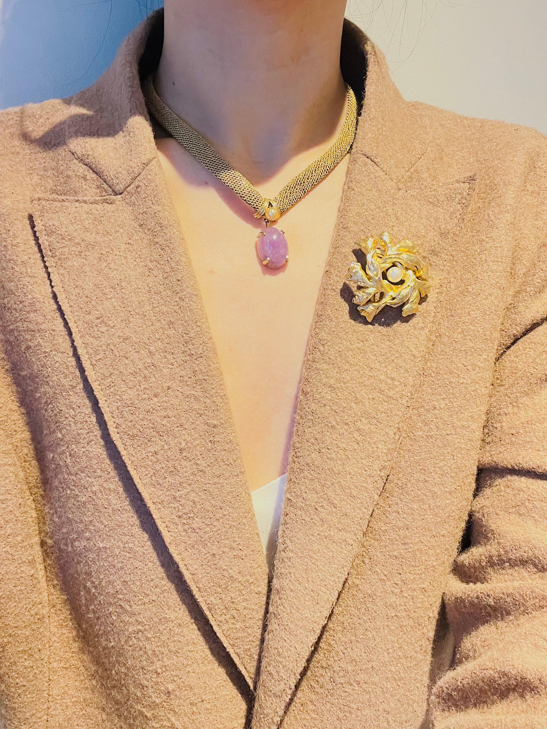 Christian Dior GROSSE 1961 Vintage Amethyst Oval Pearl Pendant Mesh Necklace For Sale 2