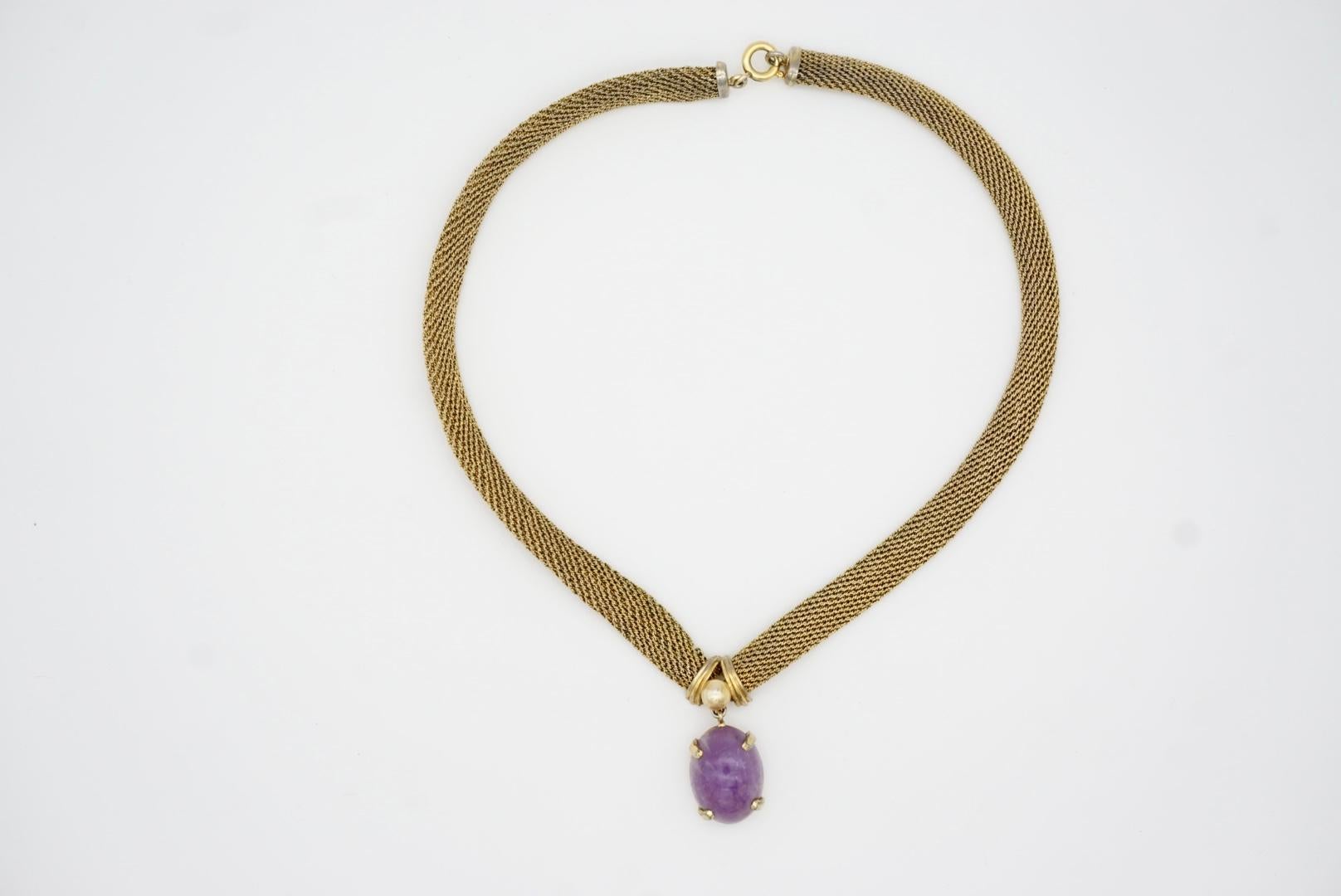Christian Dior GROSSE 1961 Vintage Amethyst Oval Pearl Pendant Mesh Necklace For Sale 3