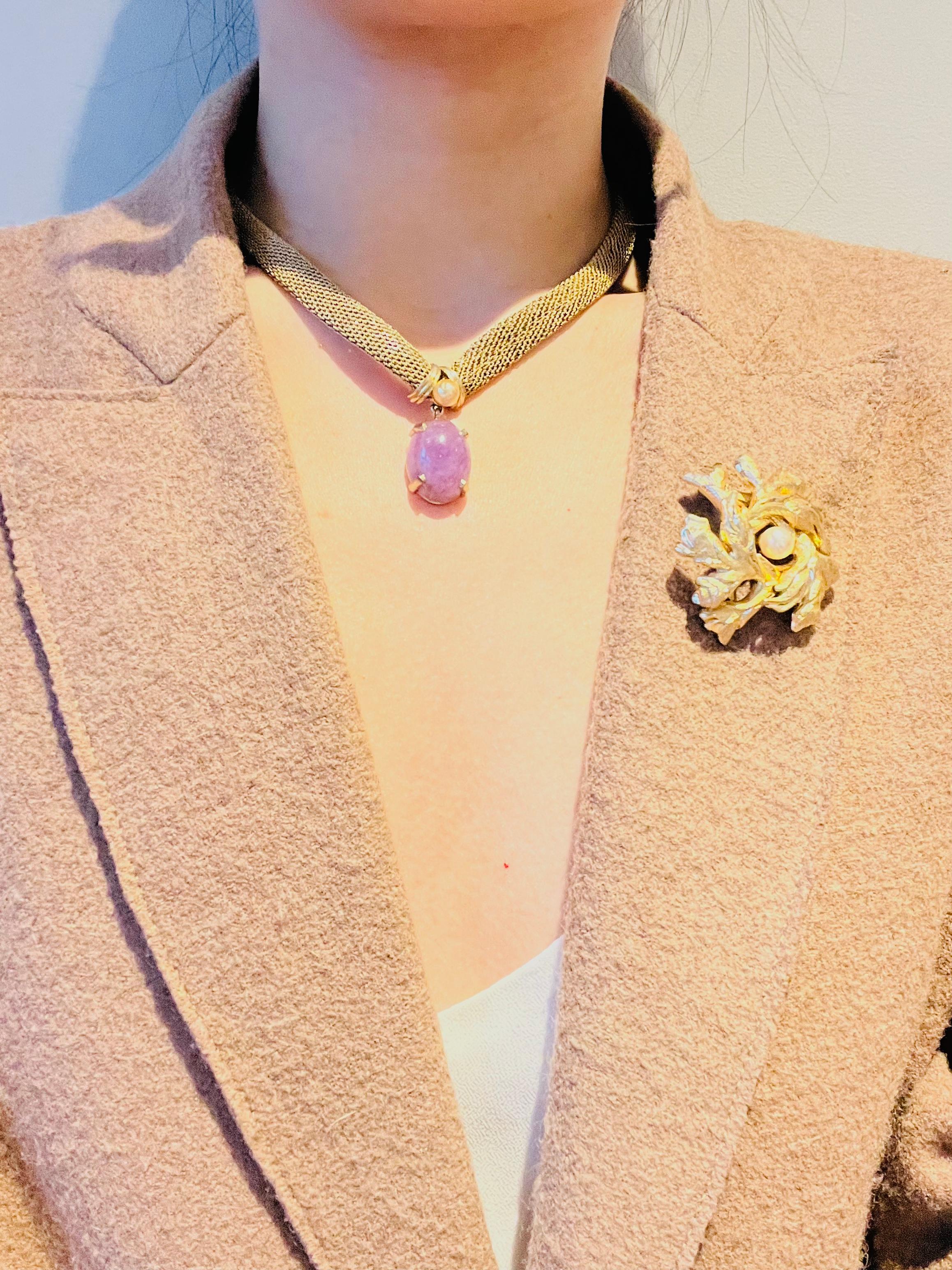 Christian Dior GROSSE 1961 Vintage Amethyst Oval Pearl Pendant Mesh Necklace For Sale 3