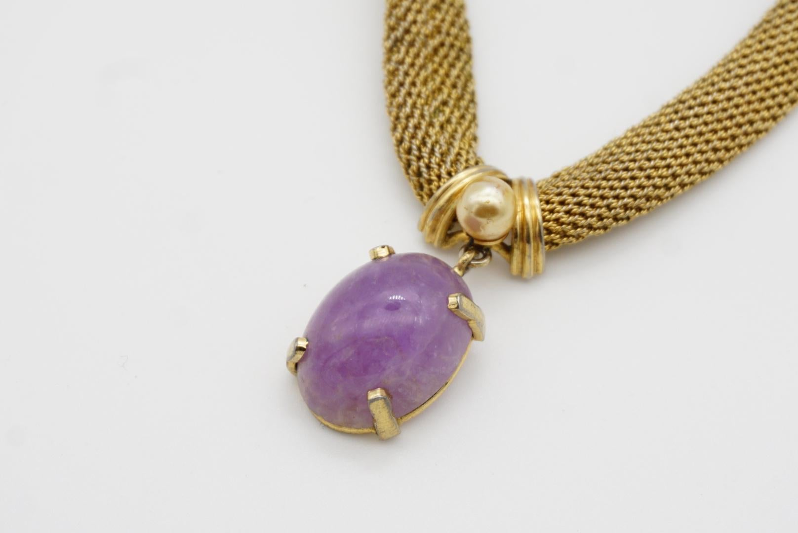 Christian Dior GROSSE 1961 Vintage Amethyst Oval Pearl Pendant Mesh Necklace For Sale 4