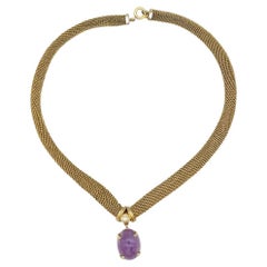 Christian Dior GROSSE 1961 Vintage Amethyst Oval Perlen Anhänger Mesh Halskette