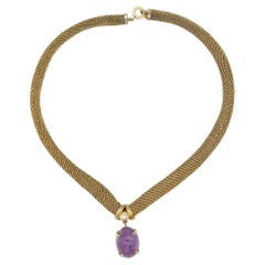 Christian Dior GROSSE 1961 Vintage Amethyst Oval Pearl Pendant Mesh Necklace