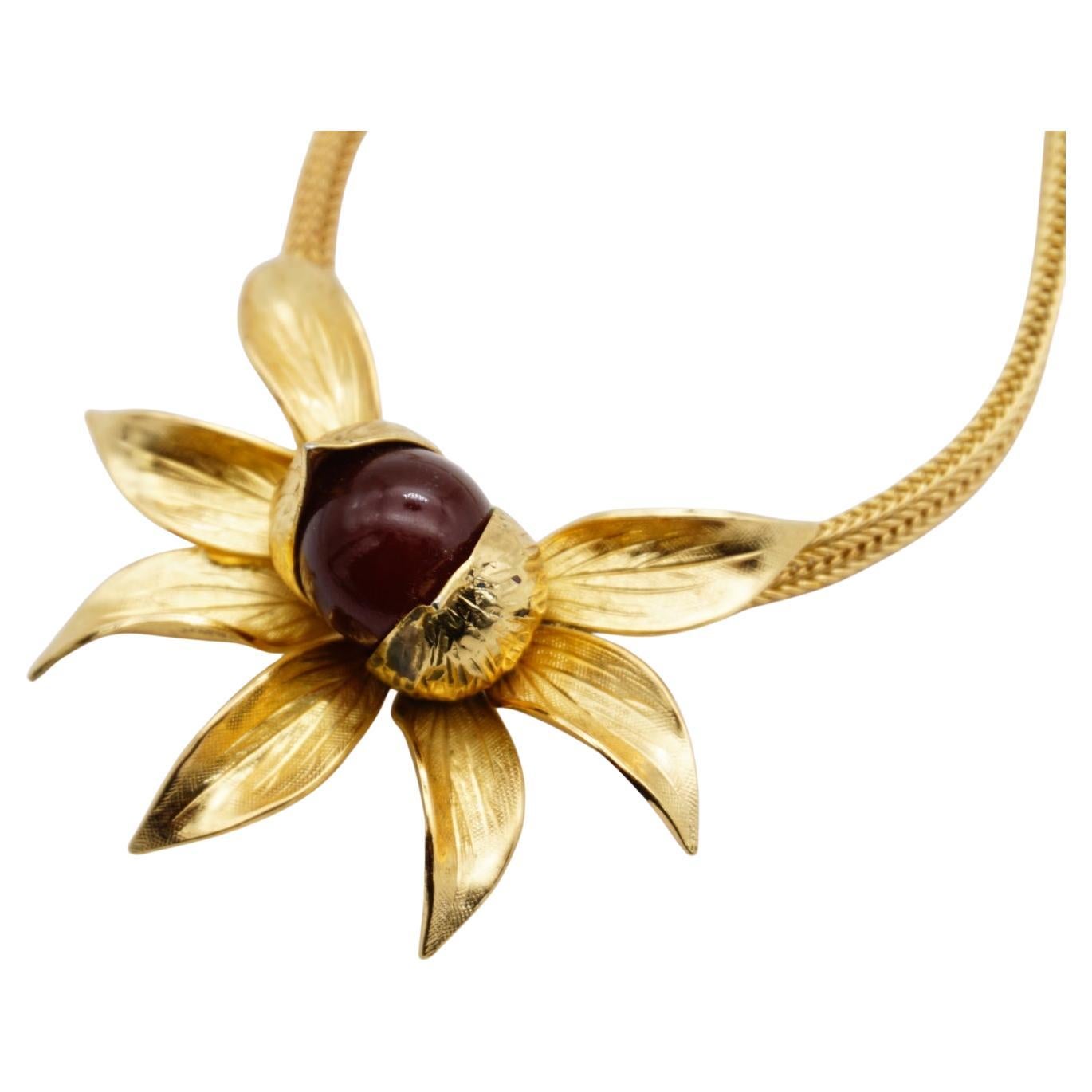 Christian Dior GROSSE 1961 Vintage Burgundy Fruit Blossom Flower Leaf Necklace For Sale