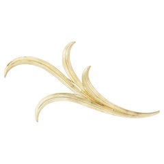 Christian Dior GROSSE 1961 Vintage Extra Long Curled Leaf Flower Gold Brooch