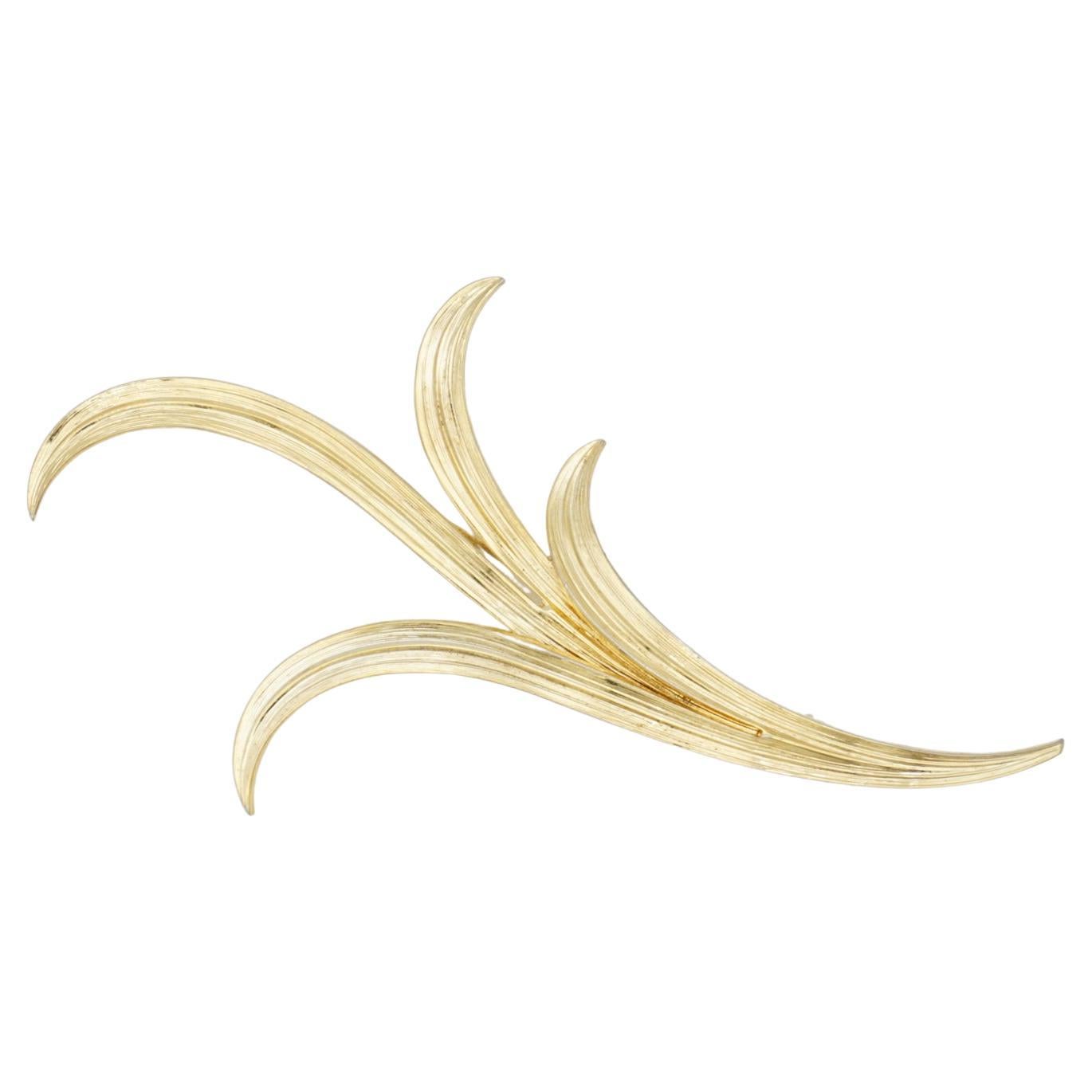 Christian Dior GROSSE 1961 Vintage Extra Long Curled Leaf Flower Gold Brooch