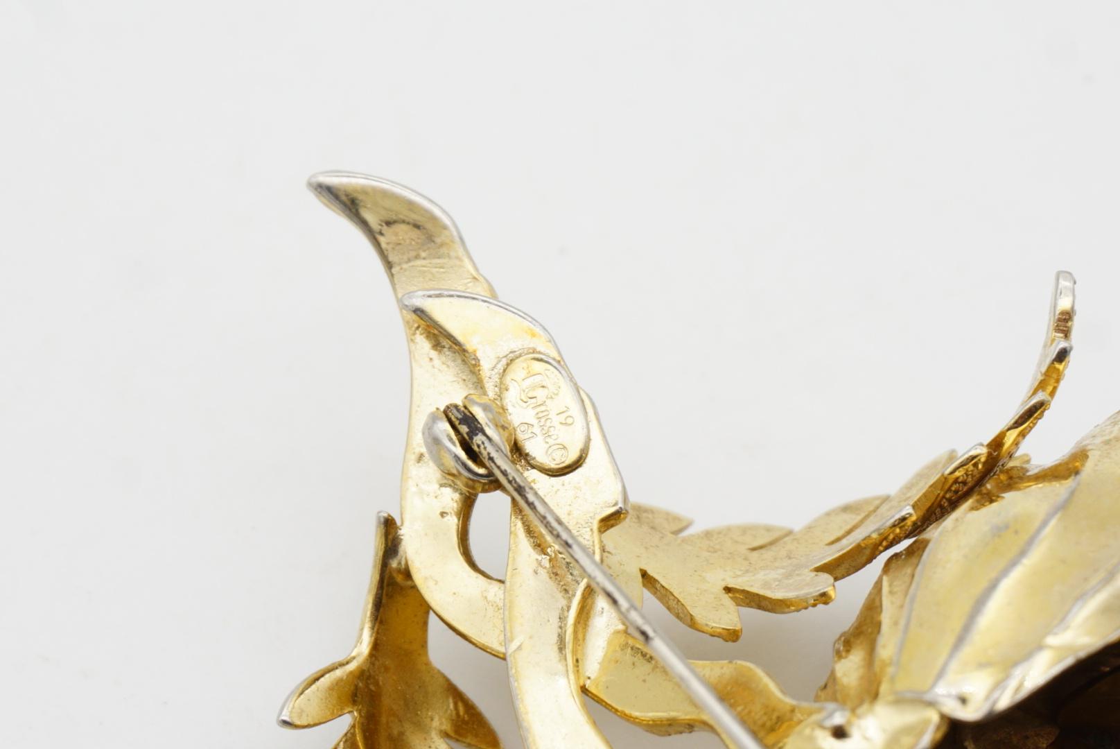 Christian Dior GROSSE 1961 Vintage Large 3D Vivid Rose Blossom Leaf Gold Brooch For Sale 7