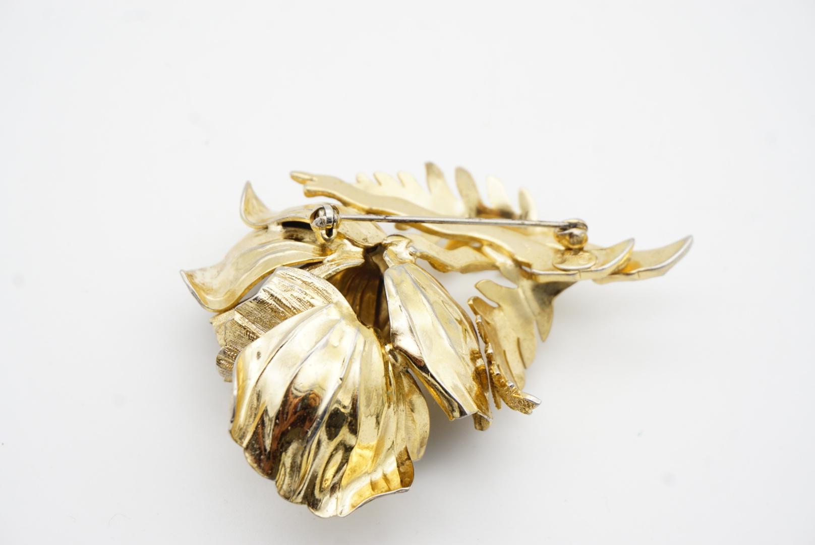 Christian Dior GROSSE 1961 Vintage Large 3D Vivid Rose Blossom Leaf Gold Brooch en vente 10