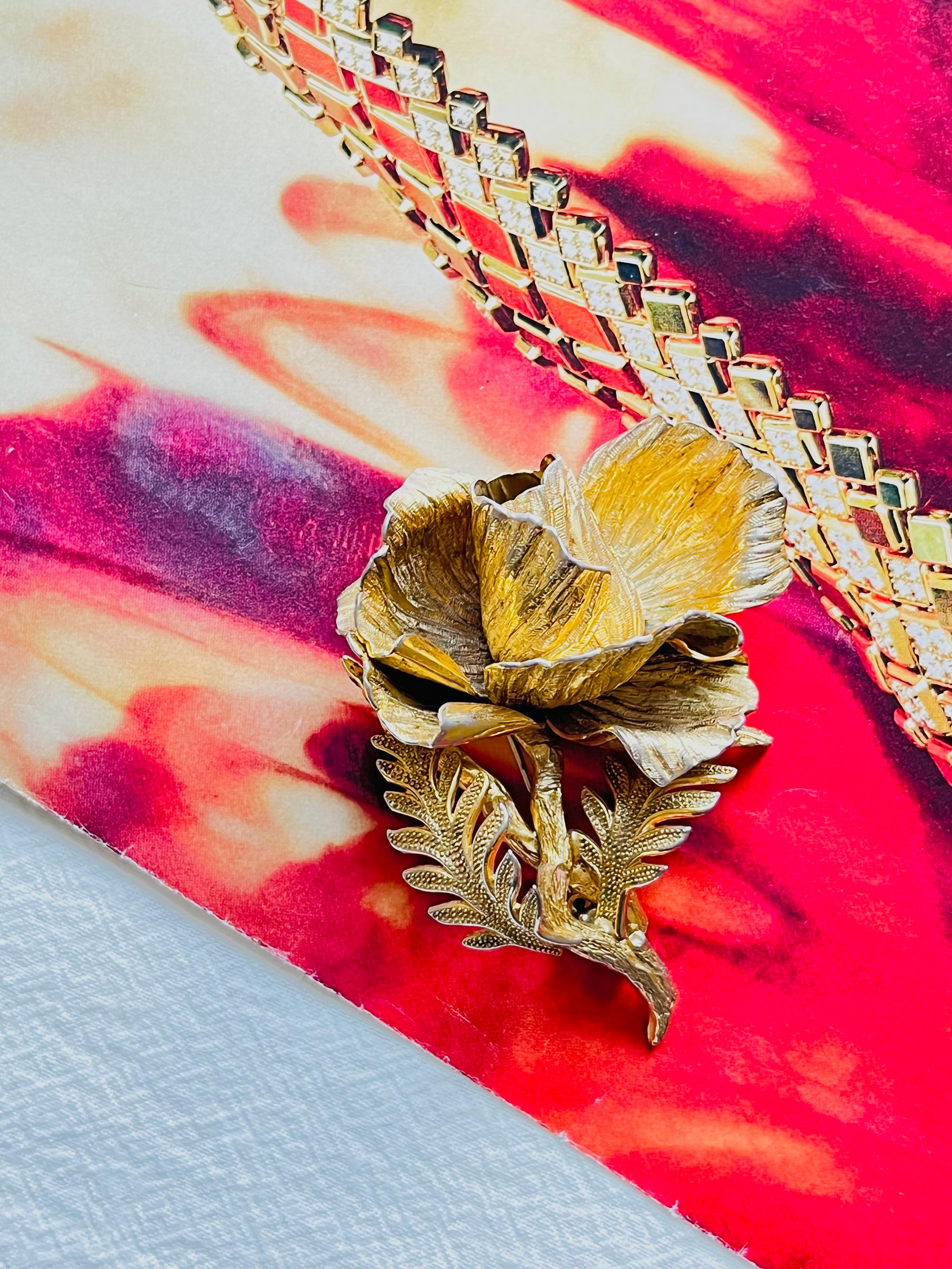 Christian Dior GROSSE 1961 Vintage Large 3D Vivid Rose Blossom Leaf Gold Brooch Unisexe en vente