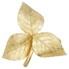 Christian Dior GROSSE 1961 Vintage Leaf Trio Vivid Swirl Wavy Twist Gold Brooch