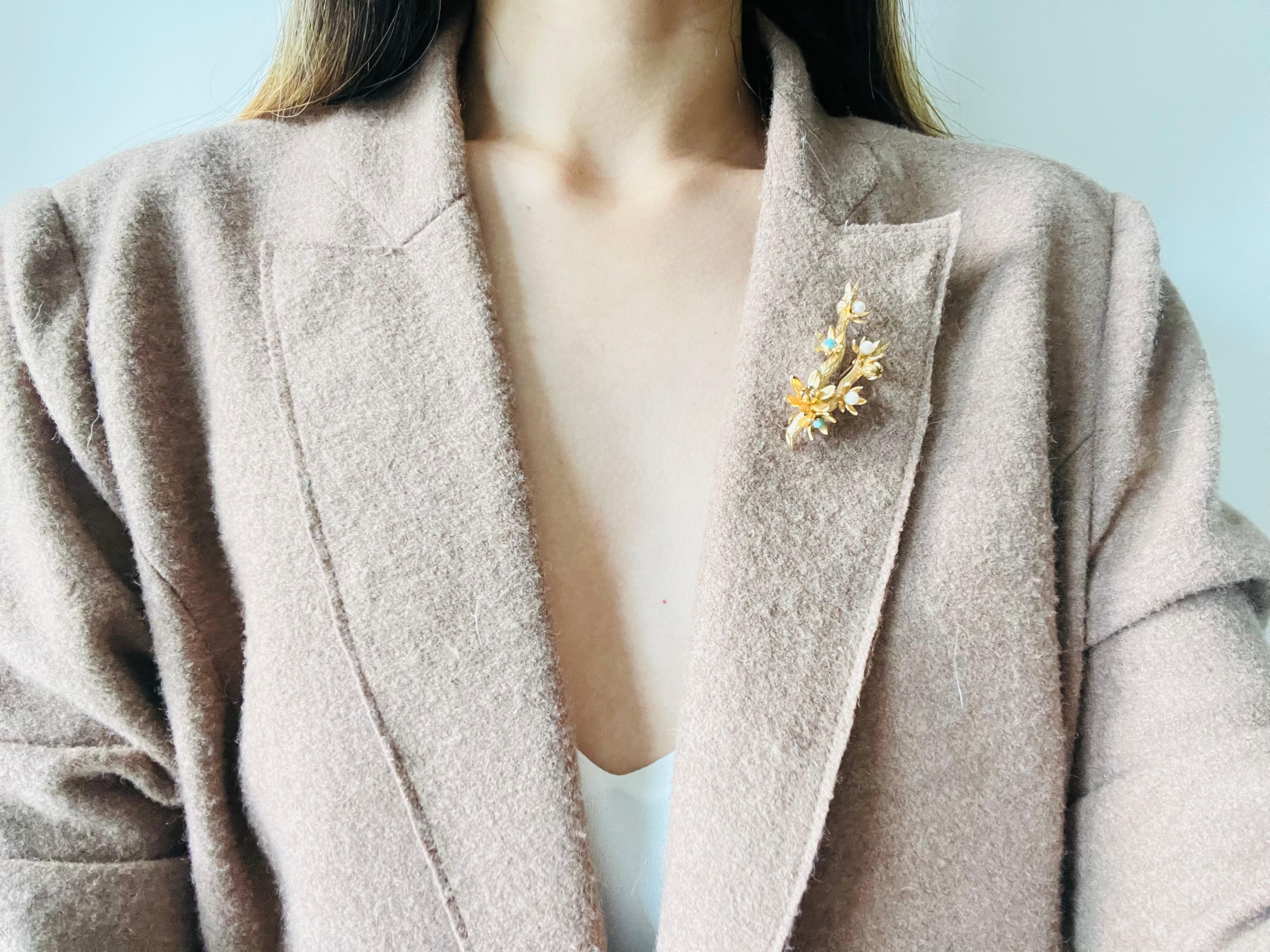 Christian Dior GROSSE 1961 Vintage Pearl Turquoise Blossom Plum Flower Brooch 5