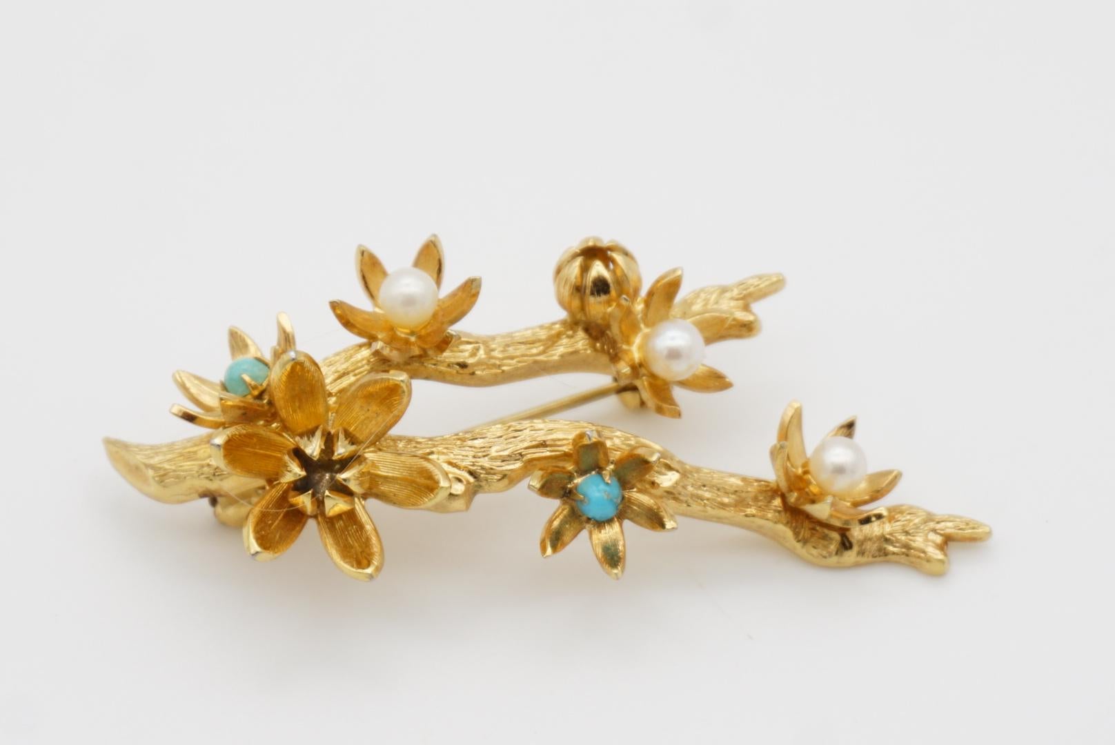 Christian Dior GROSSE 1961 Vintage Pearl Turquoise Blossom Plum Flower Brooch 6