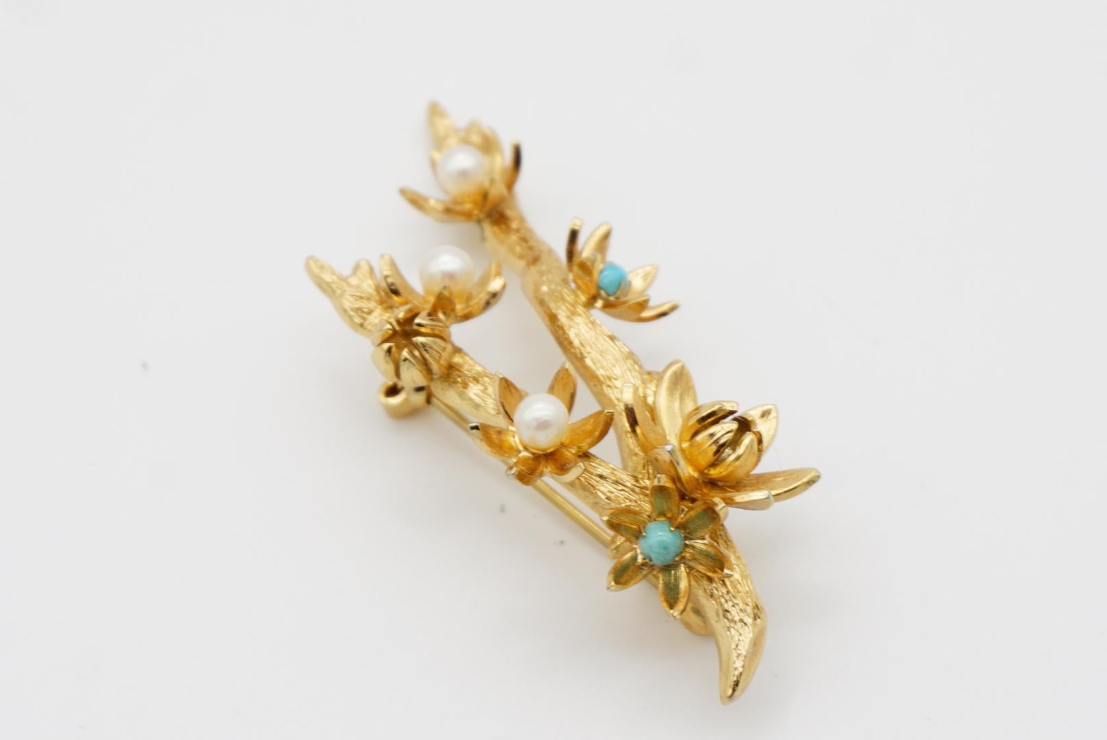 Christian Dior GROSSE 1961 Vintage Pearl Turquoise Blossom Plum Flower Brooch For Sale 7