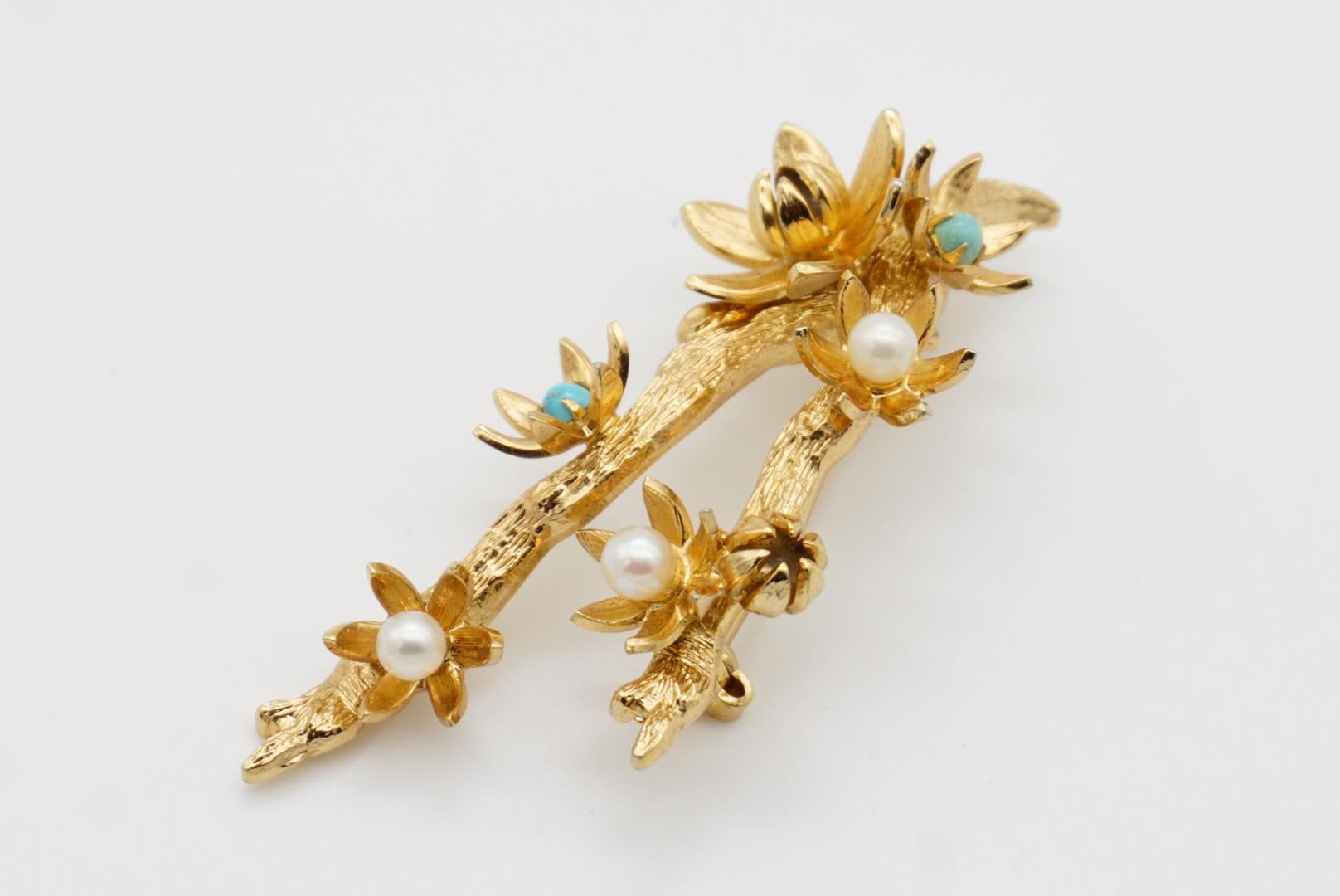 Christian Dior GROSSE 1961 Vintage Pearl Turquoise Blossom Plum Flower Brooch For Sale 8