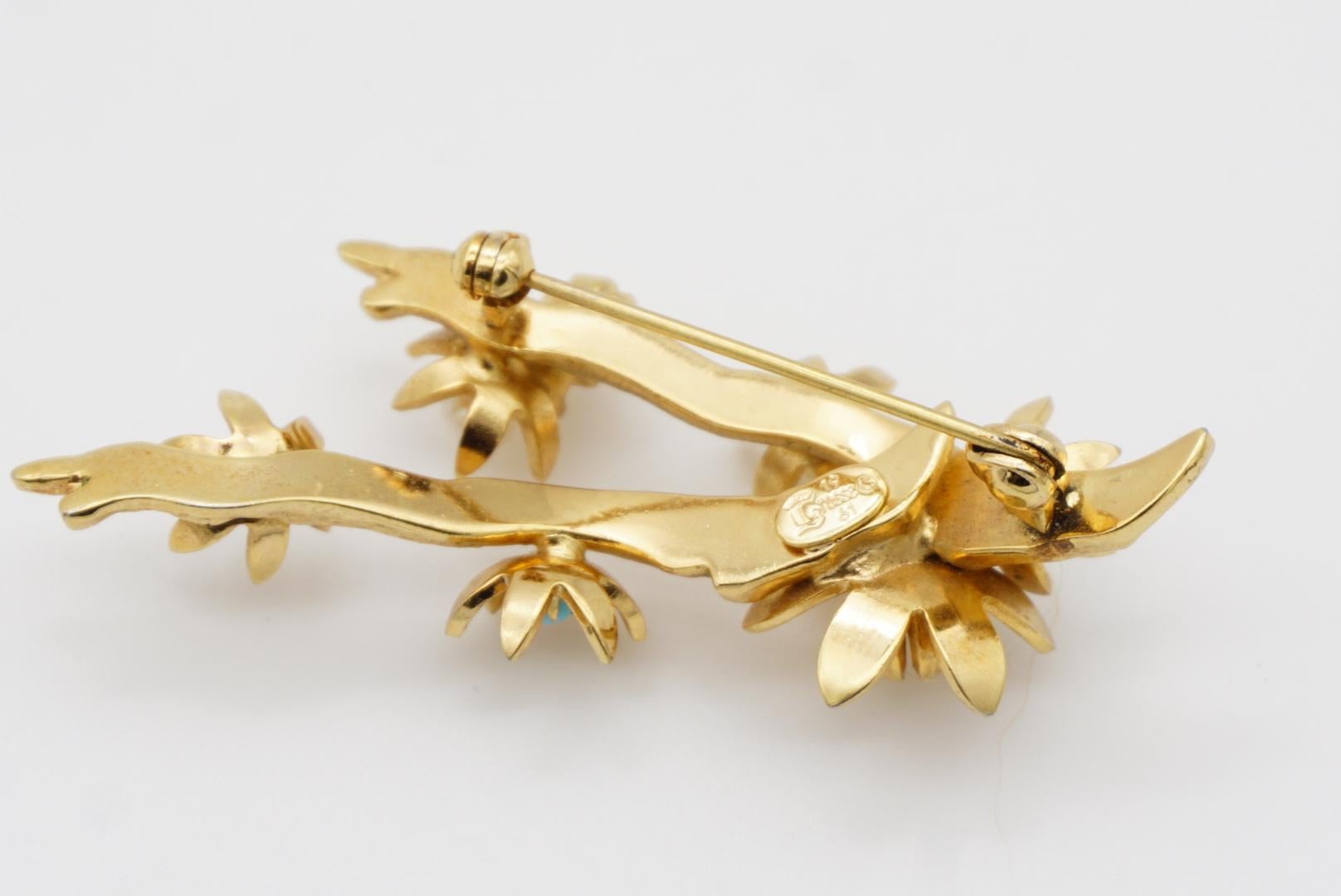 Christian Dior GROSSE 1961 Vintage Pearl Turquoise Blossom Plum Flower Brooch 10