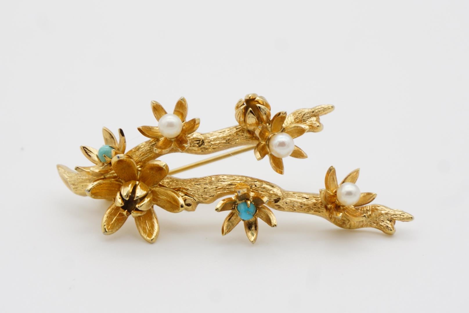 Christian Dior GROSSE 1961 Vintage Pearl Turquoise Blossom Plum Flower Brooch 12