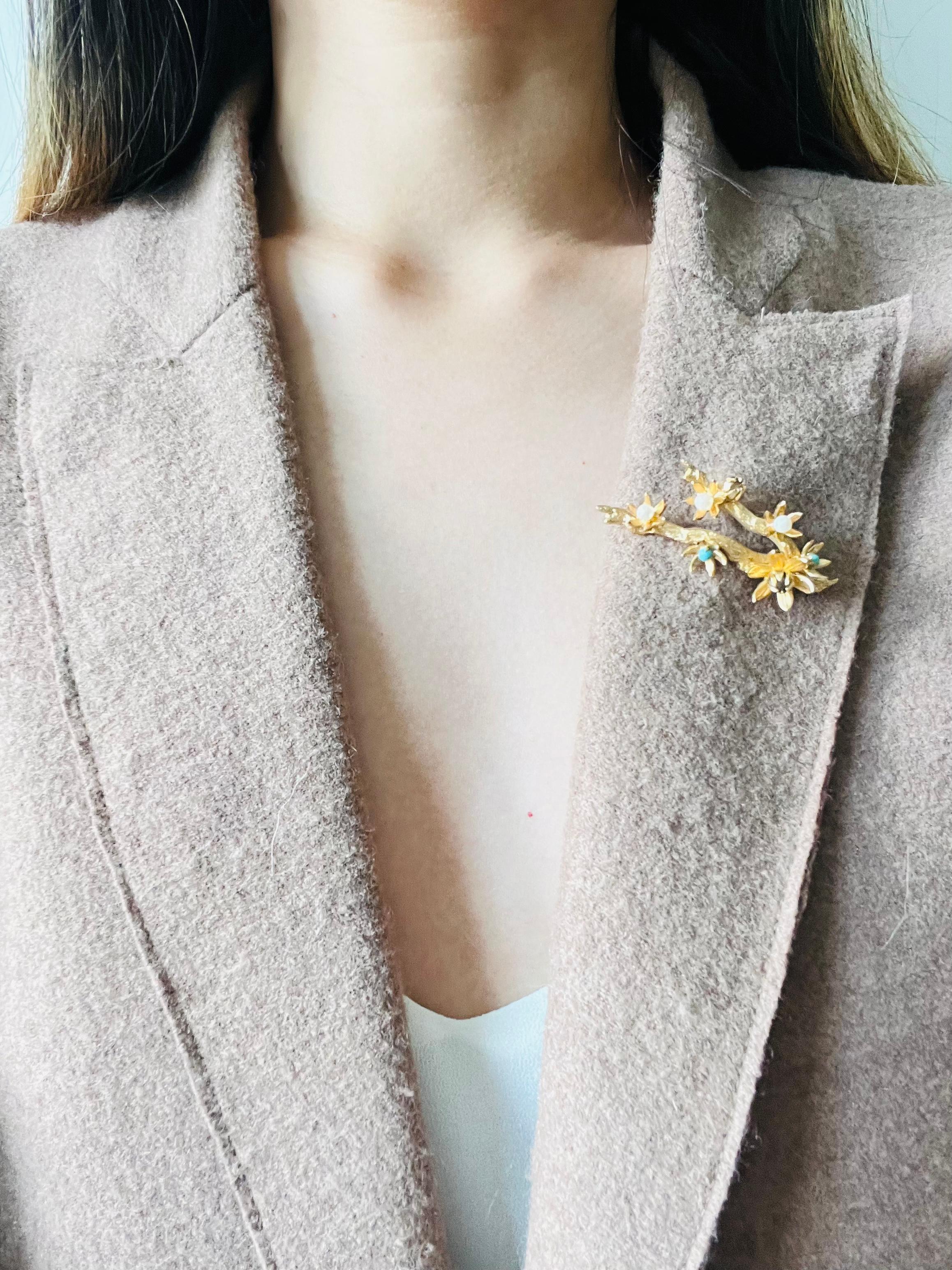 Christian Dior GROSSE 1961 Vintage Pearl Turquoise Blossom Plum Flower Brooch 2