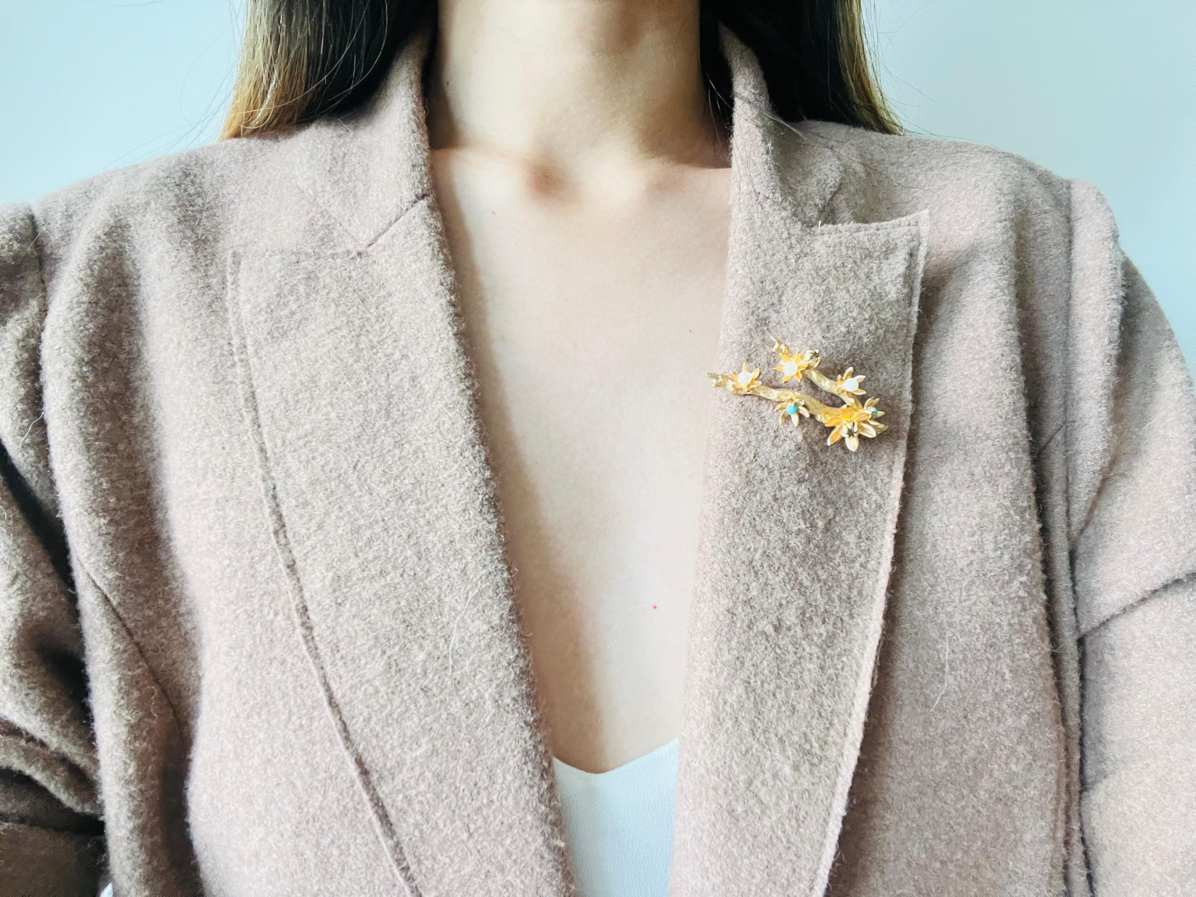 Christian Dior GROSSE 1961 Vintage Pearl Turquoise Blossom Plum Flower Brooch 3
