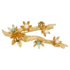 Christian Dior GROSSE 1961 Vintage Pearl Turquoise Blossom Plum Flower Brooch