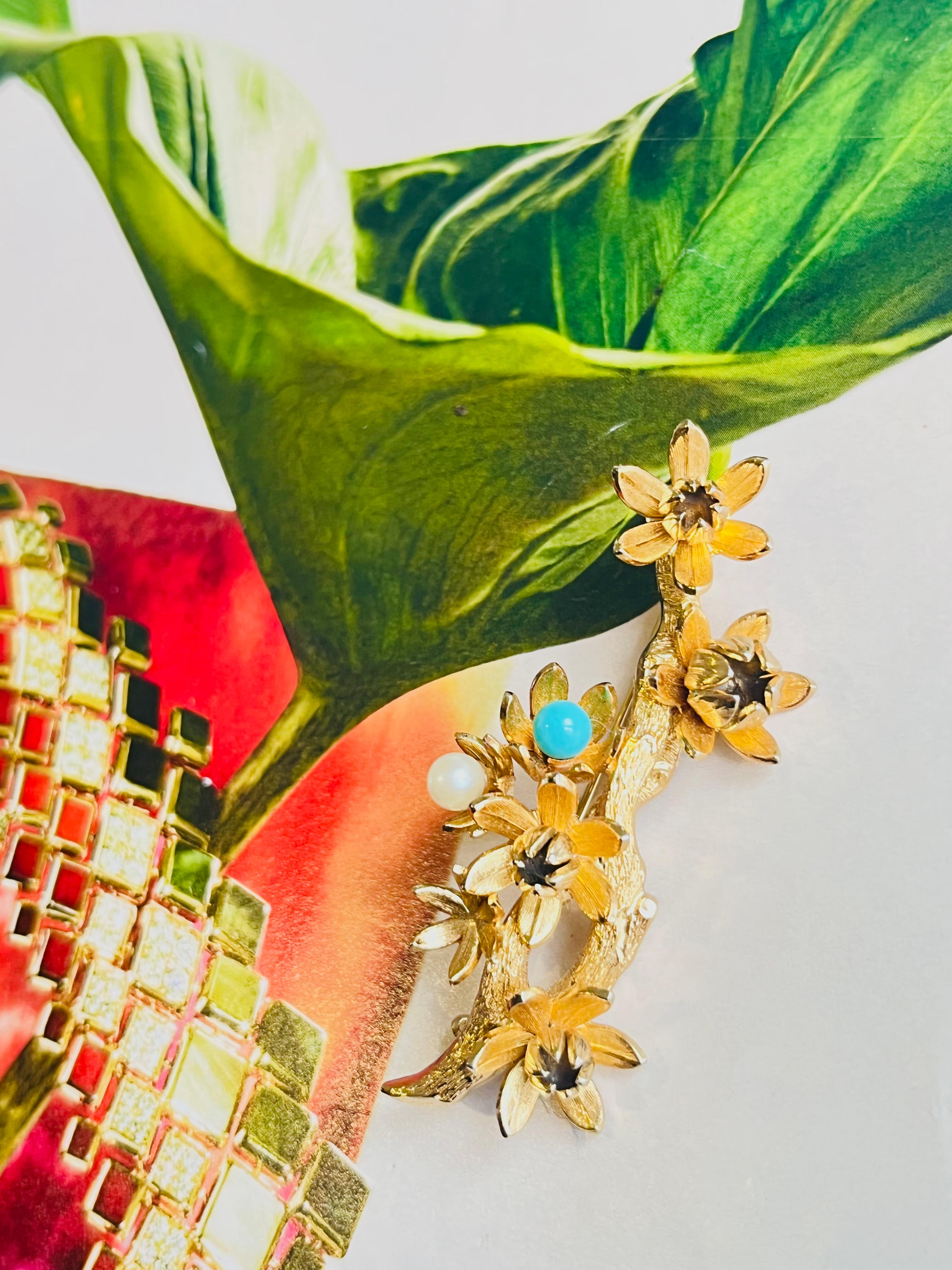 Christian Dior GROSSE 1961 Vintage Pflaumenblüte Blume Branch Perle Gold Brosche im Zustand „Hervorragend“ im Angebot in Wokingham, England