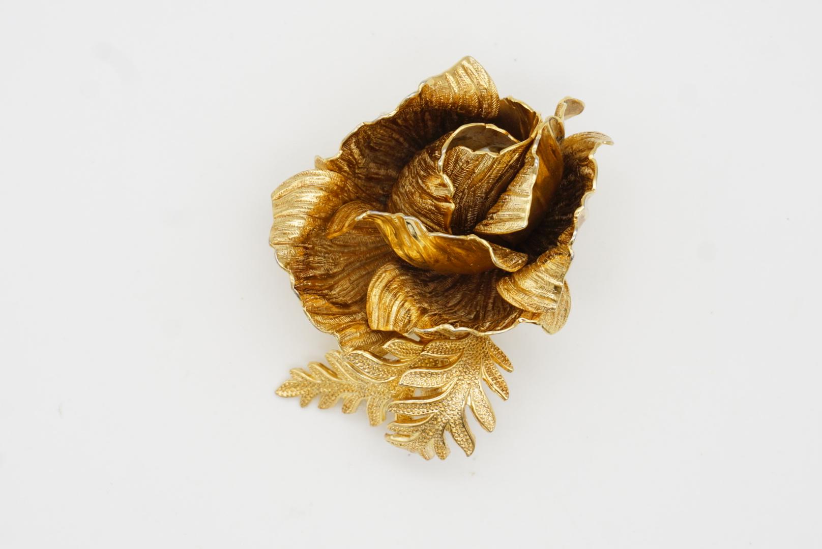 Christian Dior GROSSE 1961 Vintage Sculpted 3D Vivid Rose Flower Leaf Brooch For Sale 2