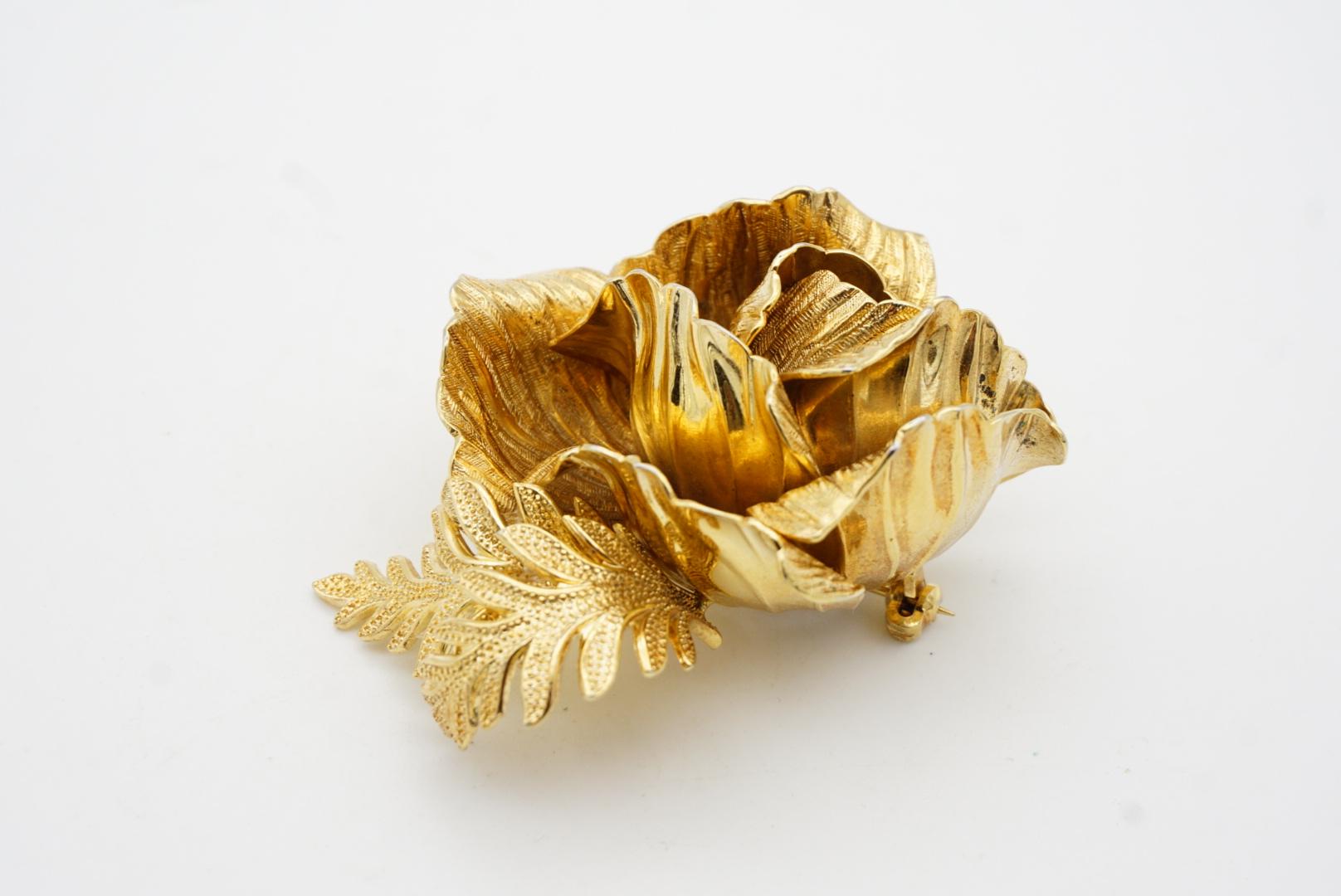 Christian Dior GROSSE 1961 Vintage Sculpted 3D Vivid Rose Flower Leaf Brooch 5
