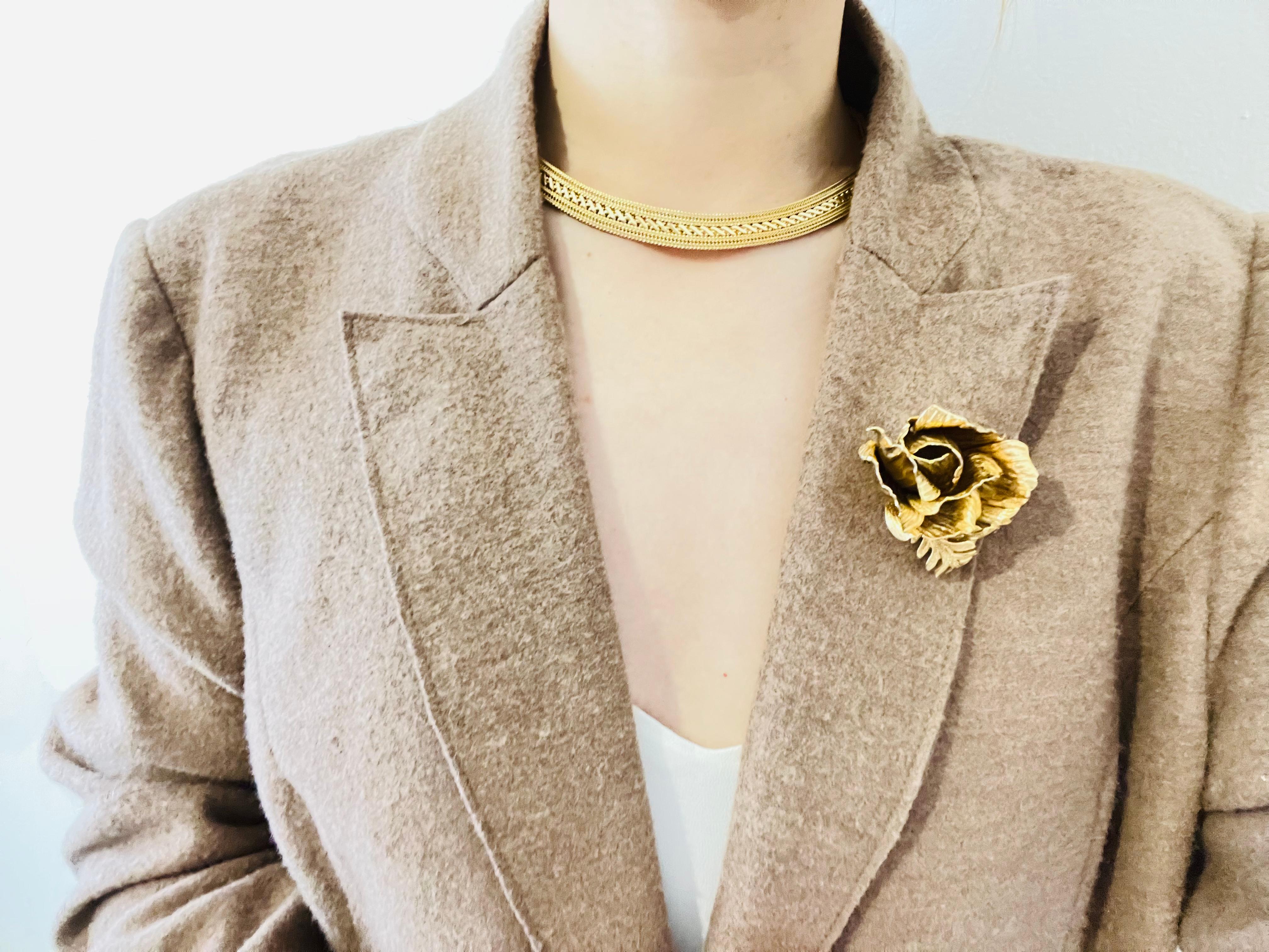 Christian Dior GROSSE 1961 Vintage Sculpted 3D Vivid Rose Flower Leaf Brooch In Good Condition For Sale In Wokingham, England