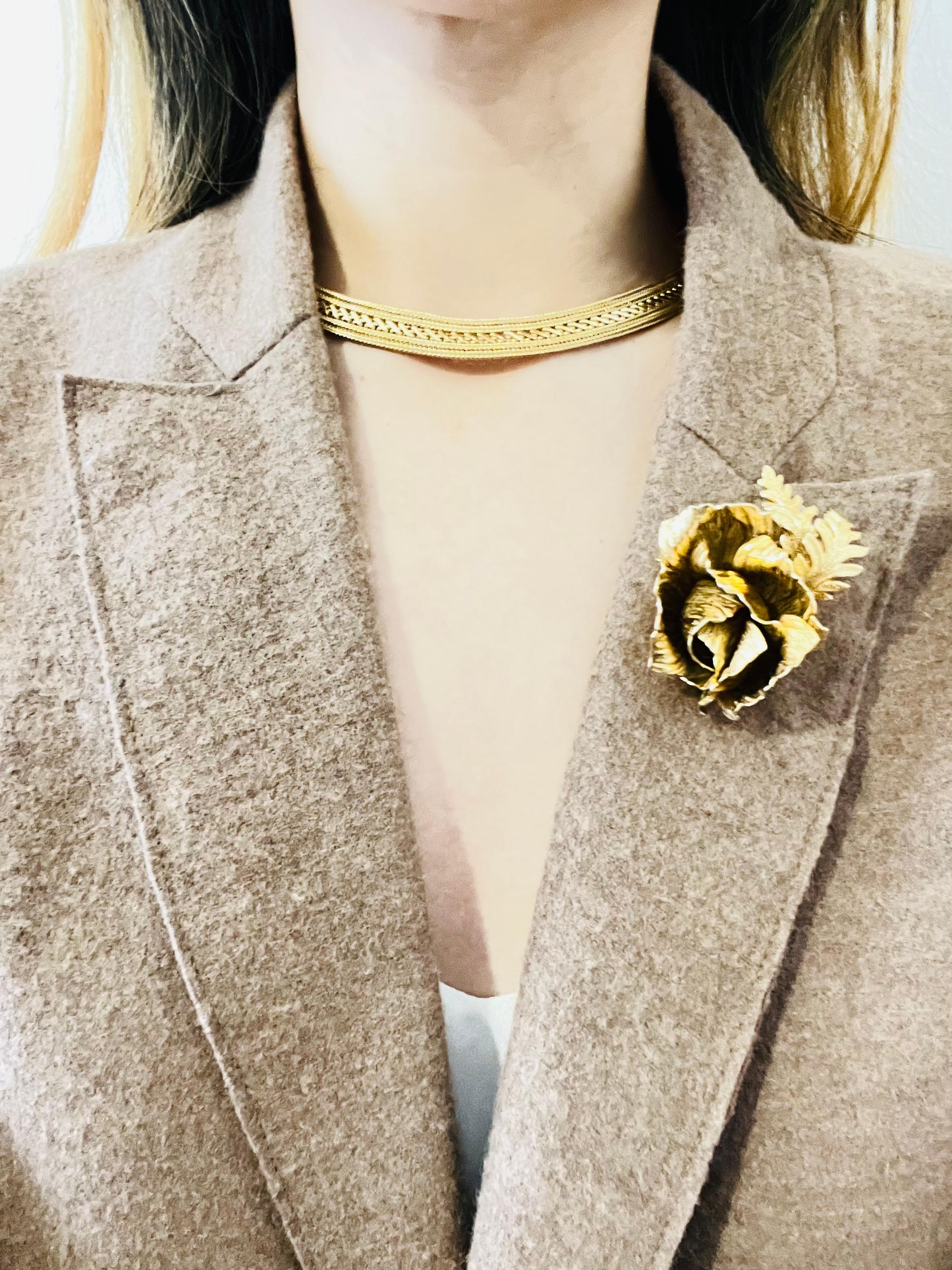Christian Dior GROSSE 1961 Vintage Sculpted 3D Vivid Rose Flower Leaf Brooch 2