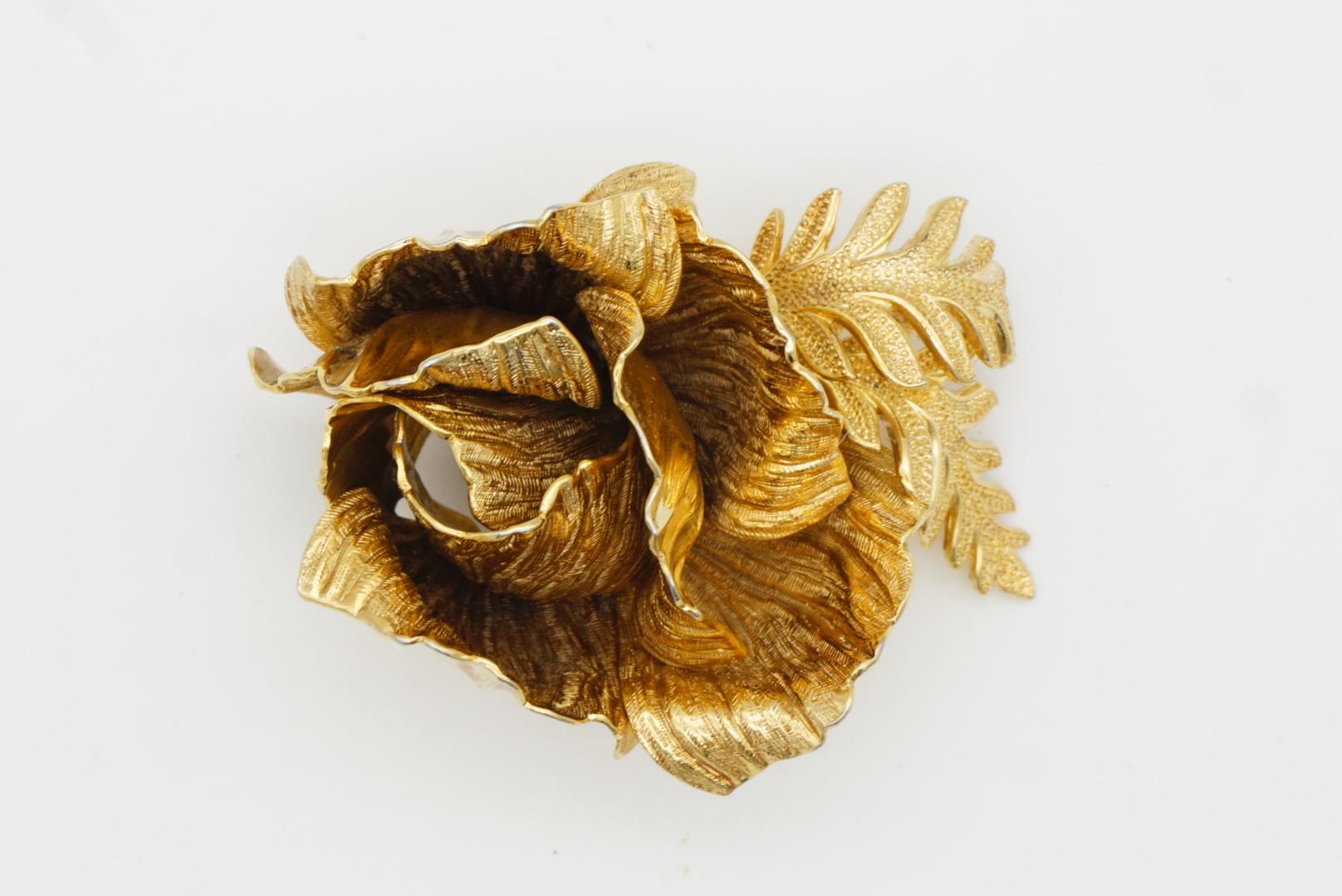 Christian Dior GROSSE 1961 Vintage Sculpted 3D Vivid Rose Flower Leaf Brooch 3