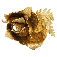 Christian Dior GROSSE 1961 Vintage Sculpted 3D Vivid Rose Flower Leaf Brooch