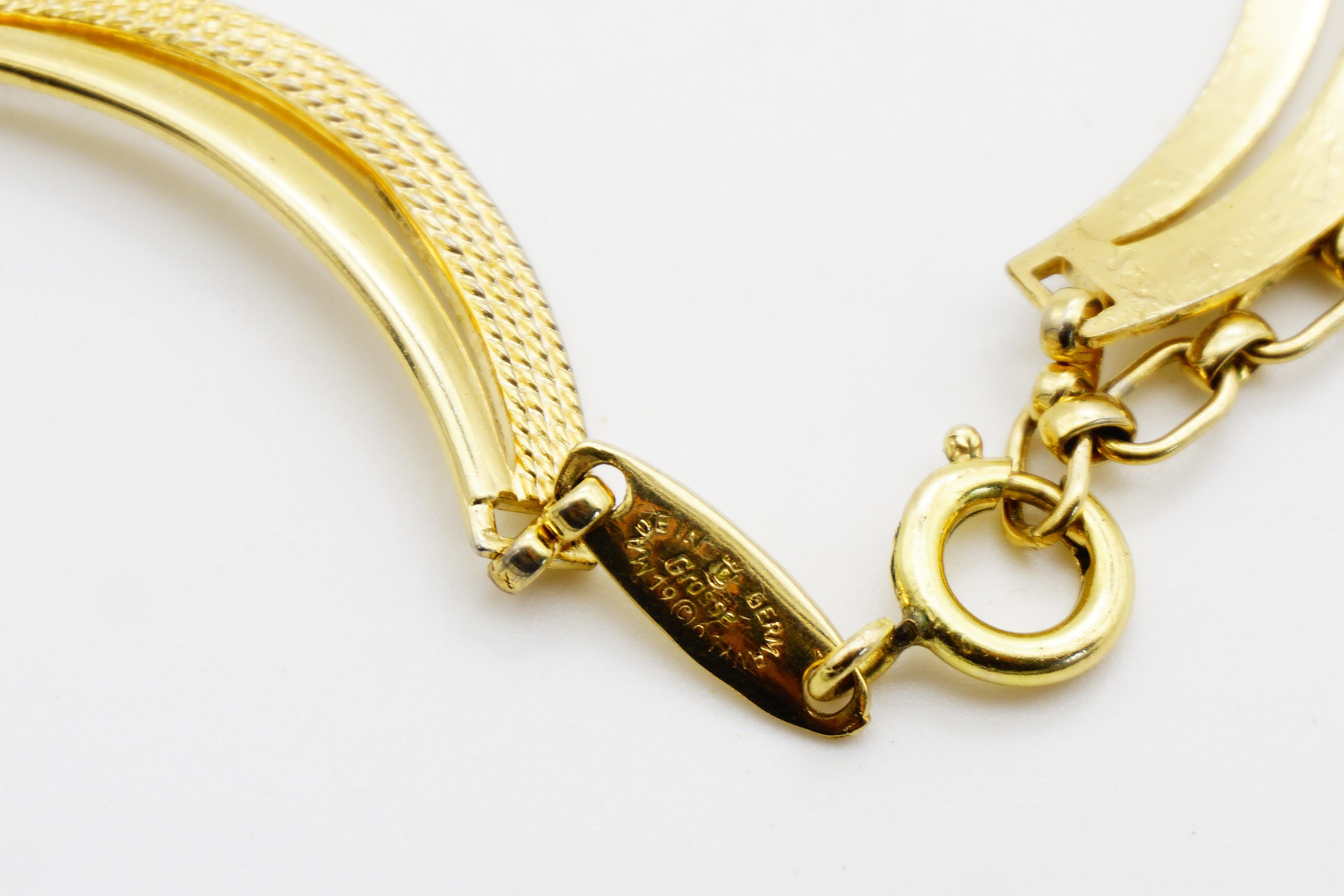 Christian Dior GROSSE 1961 Vintage Textured Glow Dots Curved Crescent Necklace en vente 6
